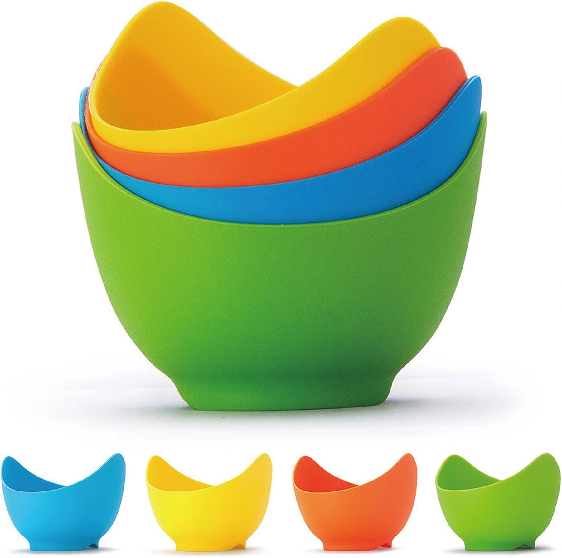 Silicone Egg Poacher Cups, Nonstick Egg Poaching Cups with Bonus Oil Brush, 4PCS Poached Egg Maker for Air Fryer, Baking oven or Stovetop Cooking