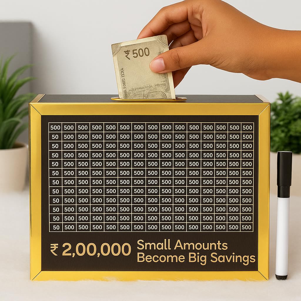 JAYTOP Money Saving Box for Adult 200000, Piggy Bank 200000 for Kids Boys and Girls, Money Box, Wooden Money Bank, Gullak with Carved Design, 2 Lakh Money Savings Box (200000)