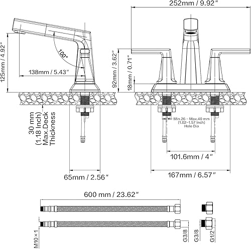 Miniatura 5 de KAIYING Grifos extraíbles de baño de níquel cepillado de 3 agujeros, 2 manijas centrales, grifo de lavabo de baño, grifo de tocador moderno de 4
