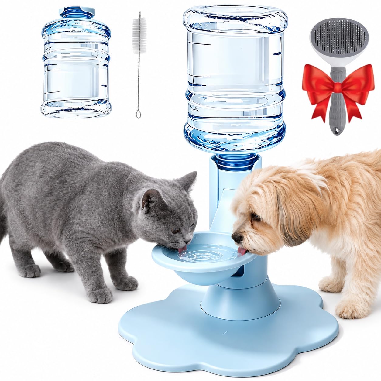 Cat Water Dispenser for Drinking, Spill Proof Dog Bowl, Automatic Refill Pet Water Dispenser with Adjustable Height, Water Fountain Cat Bowl, Anti-Tip Suction Base and Water Bowl for Dogs, Cats，Blue