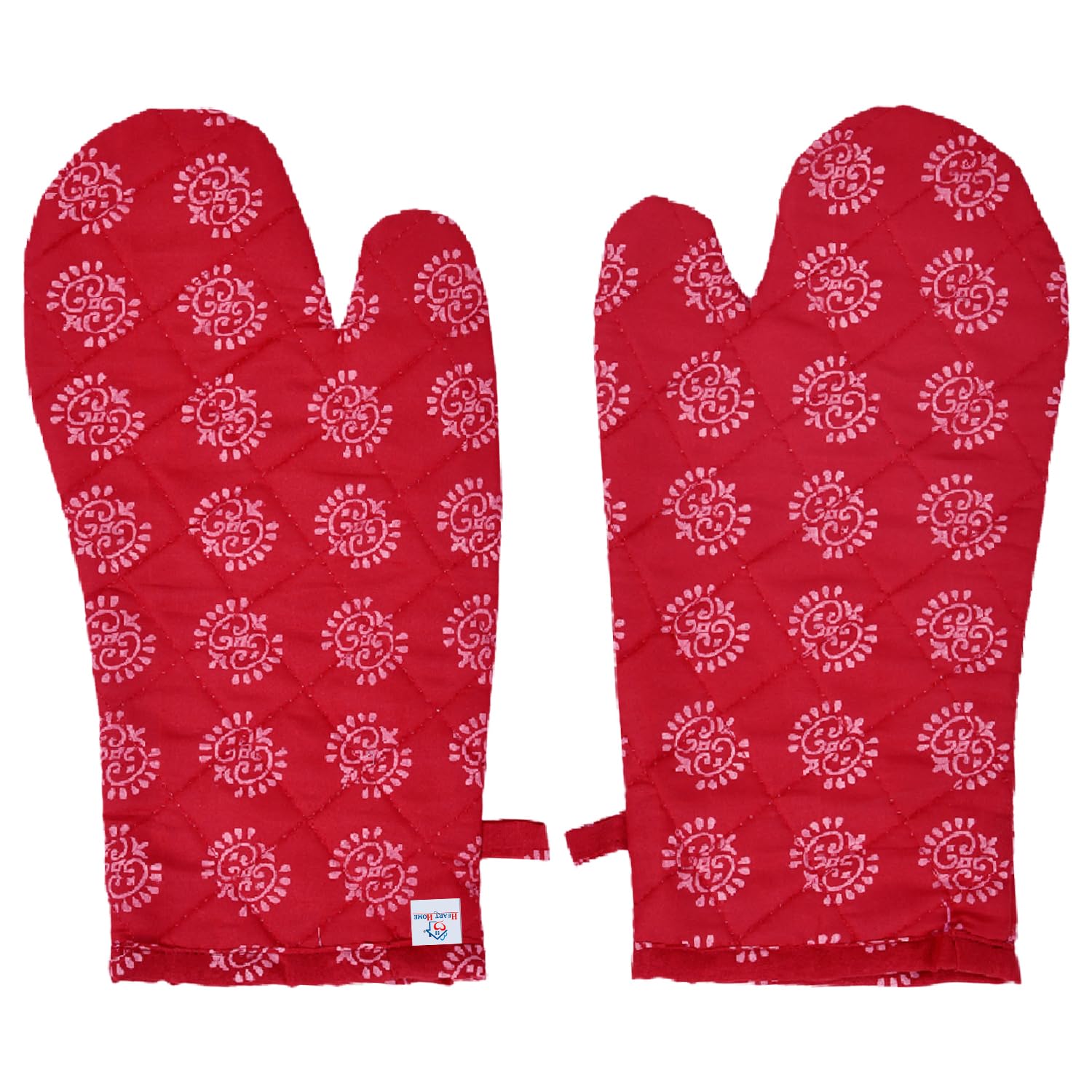 Heart Home Oven Mitts | Polyester Microwave Oven Gloves | Printed Hanging Loop Kitchen Oven Gloves