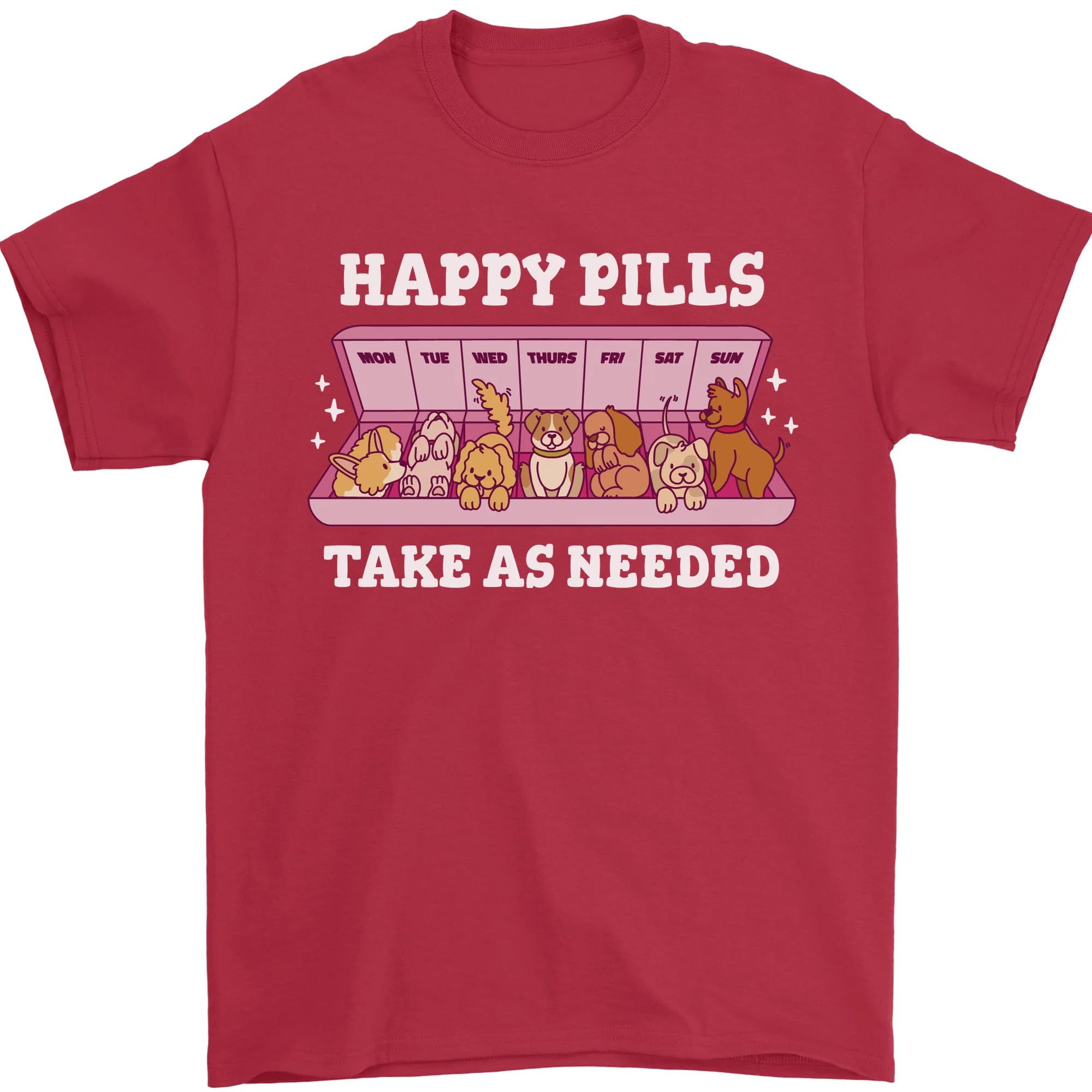 Happy Pills Antidepressants Dogs Mens T-Shirt 100% Cotton Red 2XL