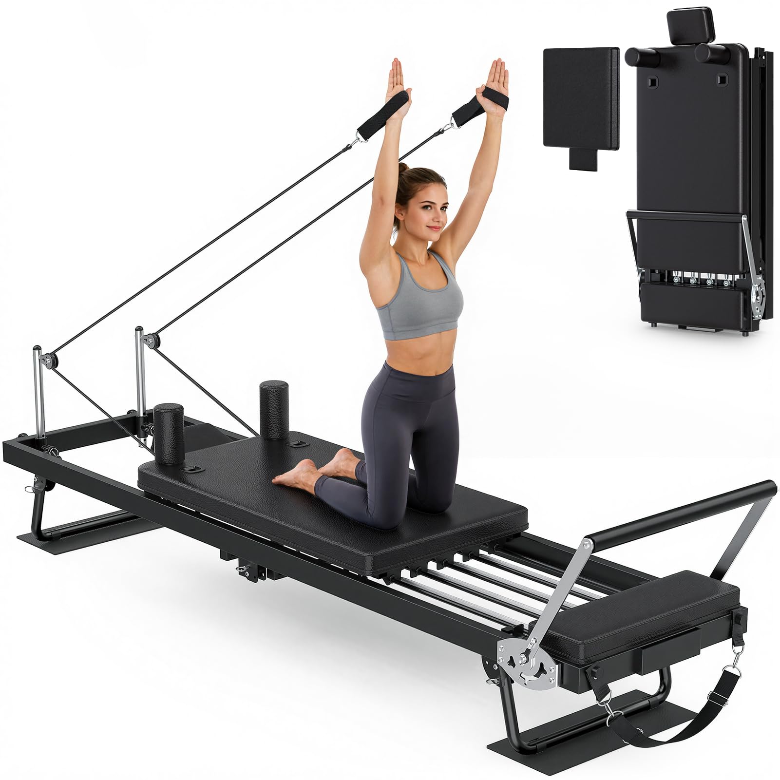 XDDIAS Pilates Reformer, 91.3" Large Reformer Equipment with Jump Board, Foldable Reformer Pilates Machine with Adjustable Resistance, Longer Slide Rails, Pilates Equipment for Home Gym