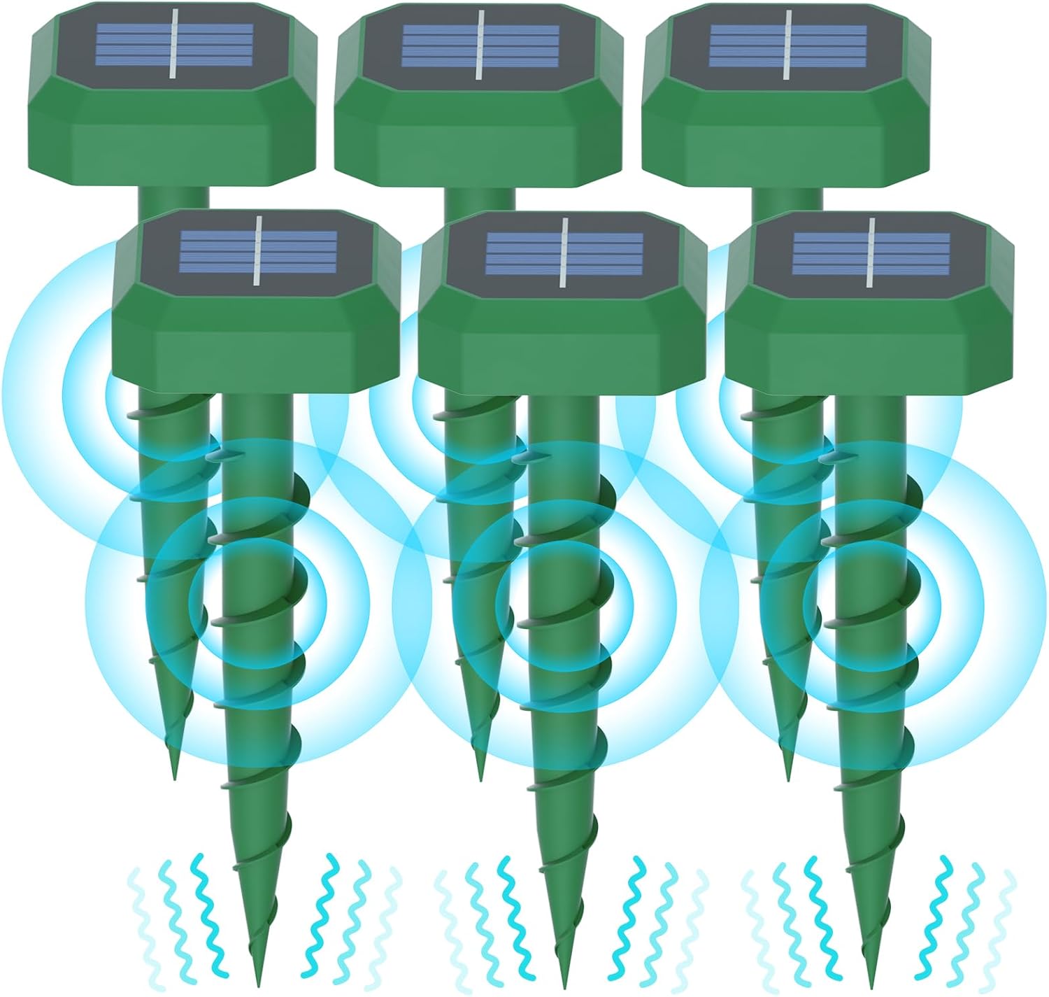 Gopher Repellent Ultrasonic Solar Powered 6 Pack, Solar Mole Repellent Ultrasonic with IP65 Waterproof and 3 Modes,Repels Moles, Groundhogs and Vole for Lawns and Gardens