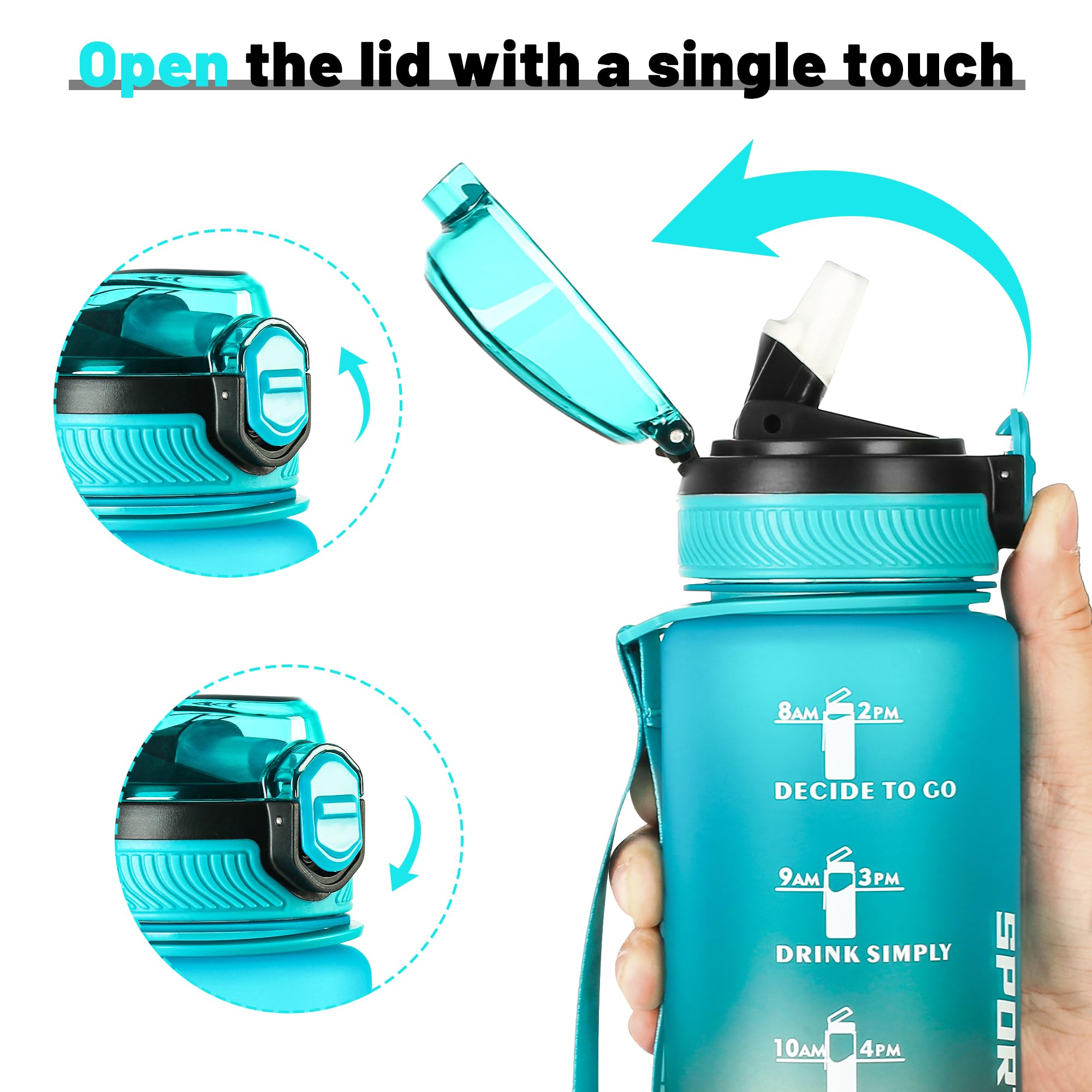 DUNSOO Borraccia 1L, Borraccia con Cannuccia con Del Tempo Motivazionale, Borraccia Sportiva, Tritan Senza BPA Bottiglia Acqua, con Spazzola per la Pulizia per Palestra, Yoga - Verde
