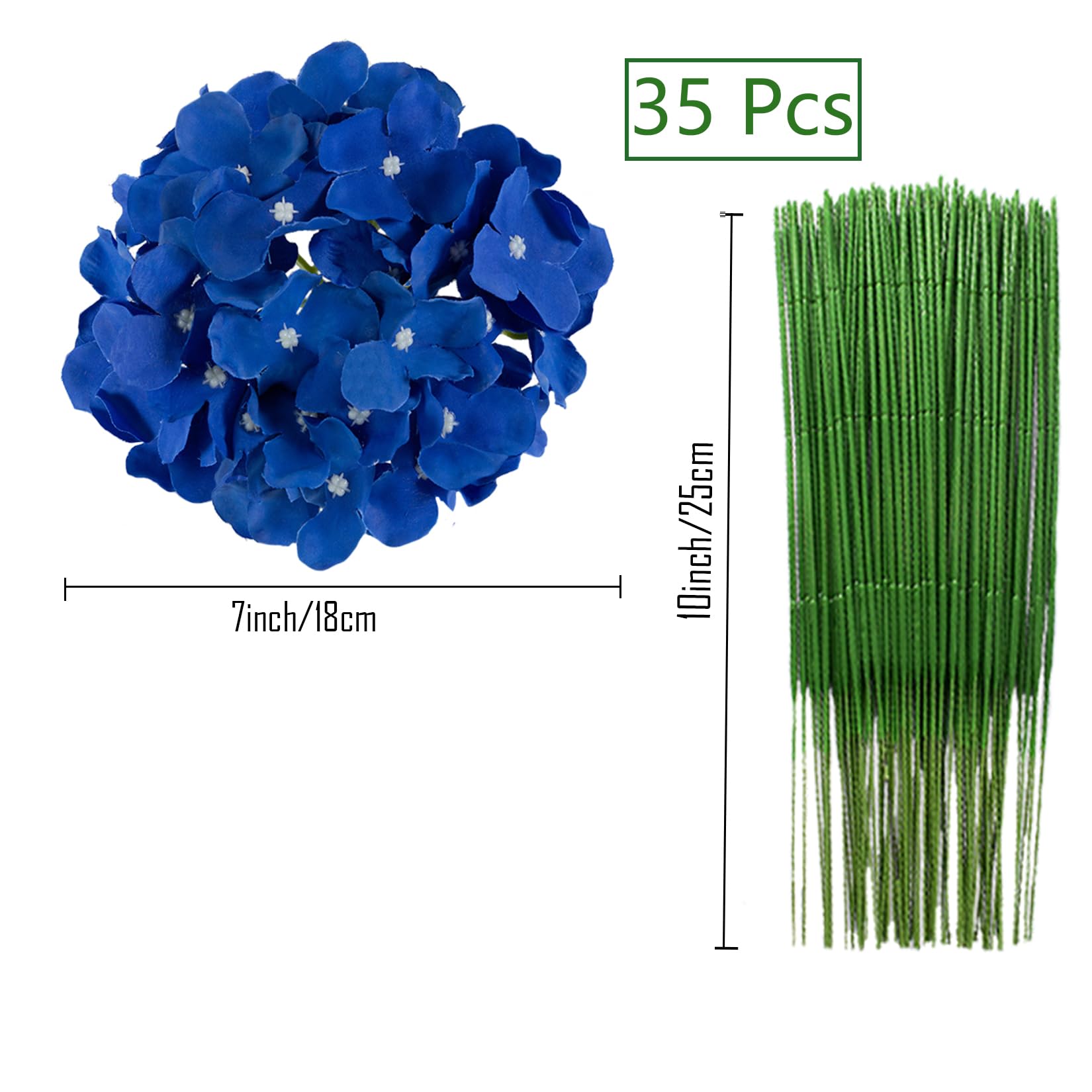 FagusHome 35 Pcs Silk Hydrangea Heads Artificial Flowers Heads with Stems Fake Hydrangea Flowers Head Diameter 7 Inches for Home Wedding Décor (Dark Blue) - Image 2