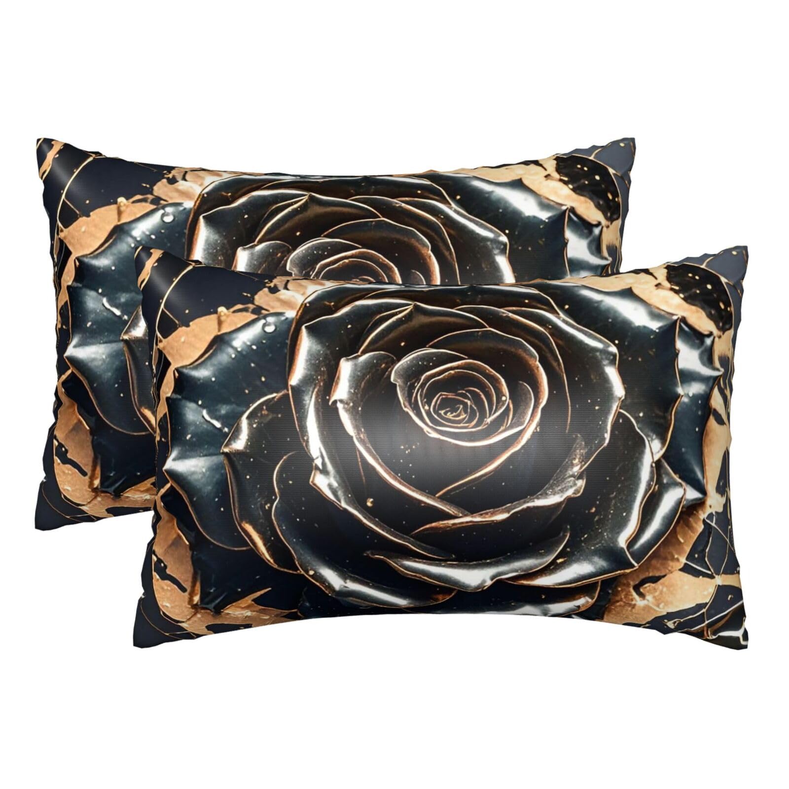 Silk Pillowcases Set of 2 Pillow Shams Breathable Soft Pillow Covers with Envelope Closure Black rose gold Marble Pillowcases Standard Size 20x30 Inches Washed Pillow Cases for Hair and Skin