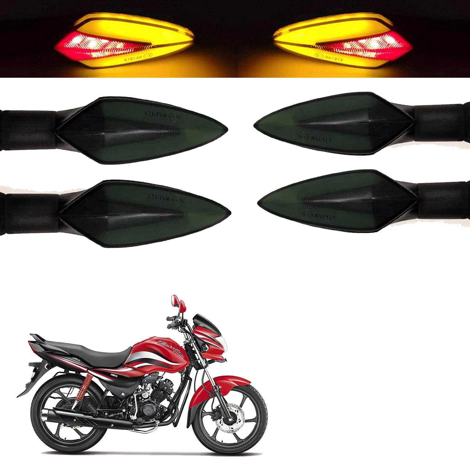 Vagary Amber Turn Signal Side Indicator Light Universal Front Rear Lamp Set 4 for Hero Passion pro-image-36
