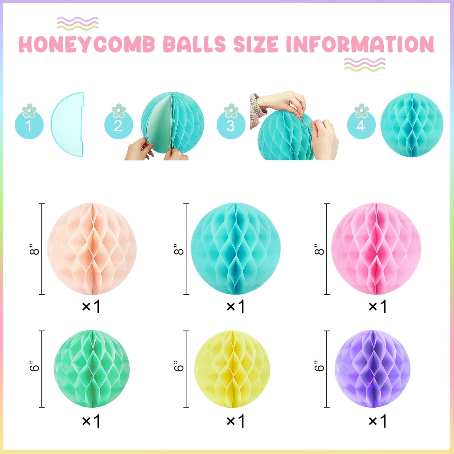 Amandir Pastel Birthday Decorations for Girls Women, Happy Birthday Banner with Honeycomb Balls, Daisy Flowers Hanging Swirls, Circle Dots Garland, Pastel Spring Easter Party Decorations Supplies