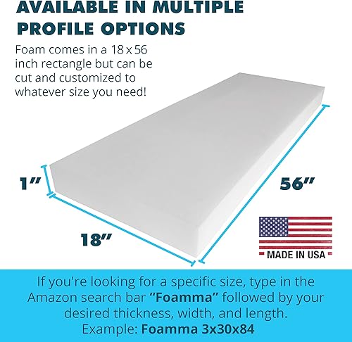 Miniatura 2 de Foamma Acolchado de espuma de tapicería de alta densidad de 1 x 18 x 56 pulgadas, almohada gruesa personalizada, espuma de repuesto para silla y