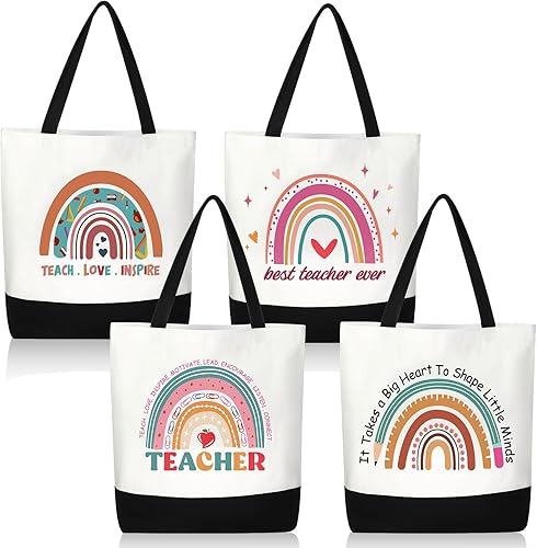 Mixweer 4 bolsas de lona para profesores, regalos de agradecimiento para profesores, bolsas de regalo para mujeres, regalos de Navidad, suministros