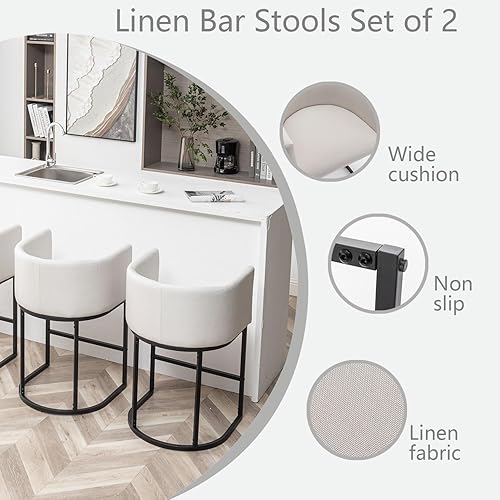 Miniatura 3 de Juego de 2 taburetes de bar de altura de mostrador, taburetes de bar modernos de 25 pulgadas de alto con respaldo, taburetes de contador de barril