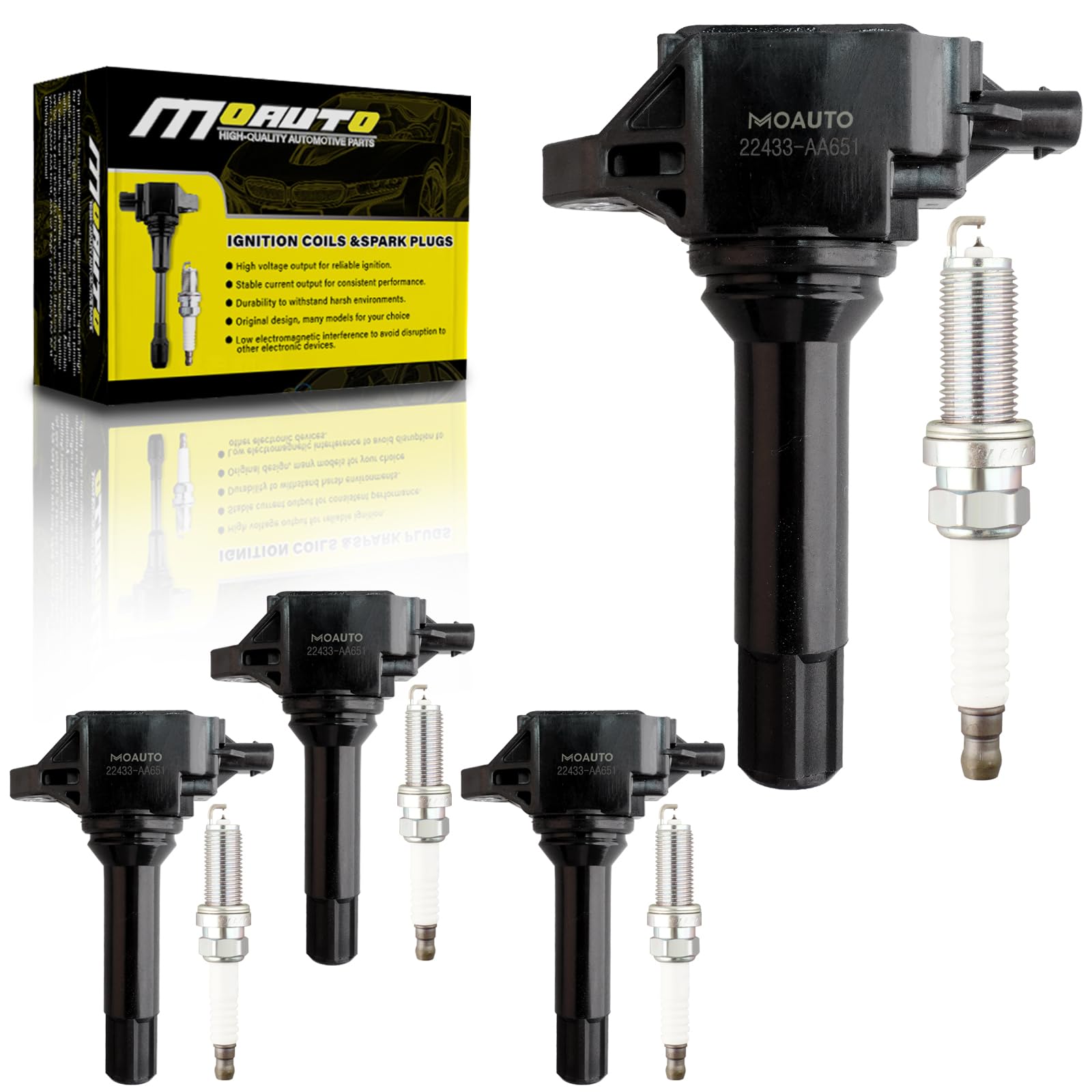 MOAUTO Set of 4 Ignition Coils Pack UF724 22433AA651 & 4 PCS Iridium Spark Plugs Compatible with Subaru Forester Impreza Legacy Outback XV Crosstrek -