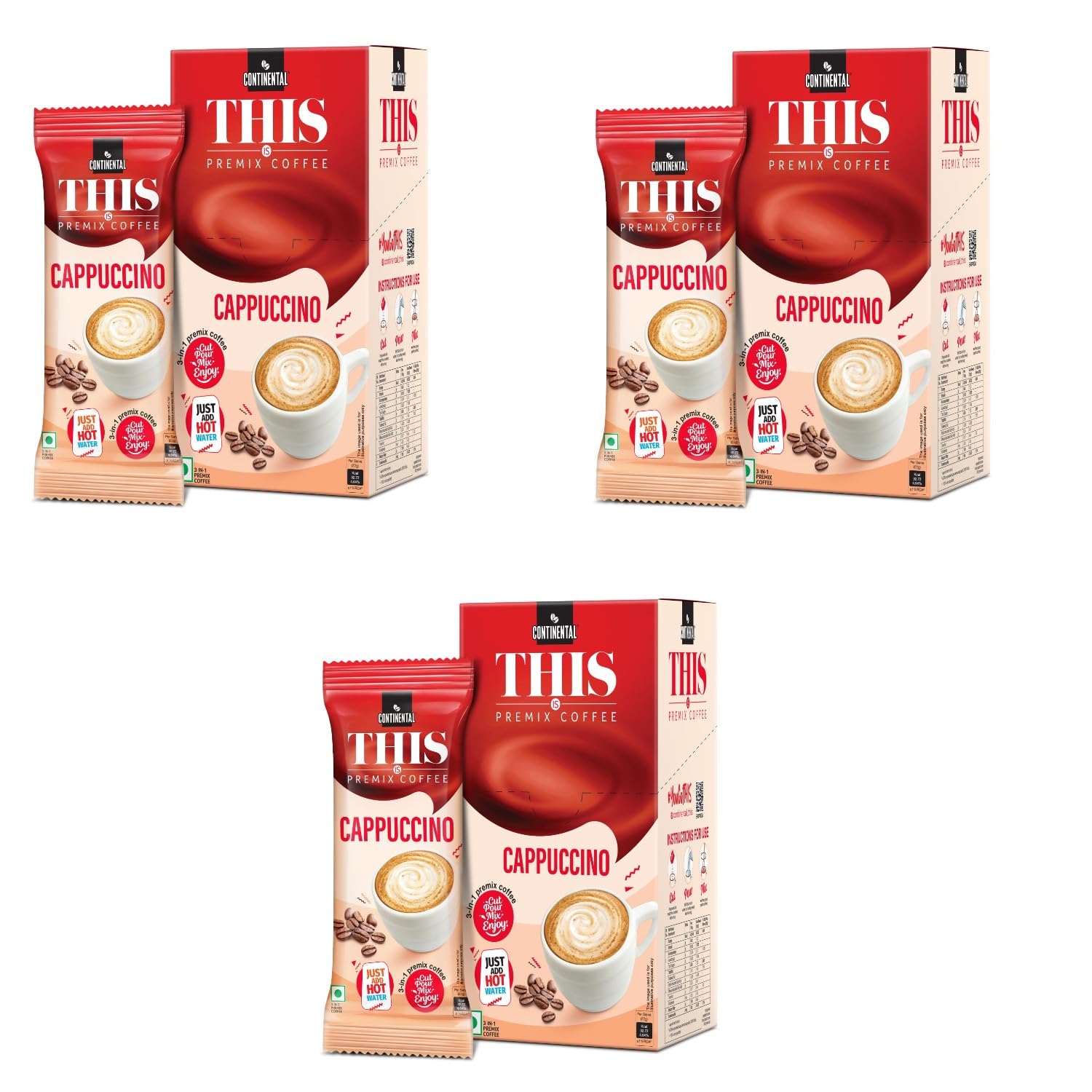 Cappuccino Instant Coffee Powder|396 Gram (18 Sachets, 22G Per Each)|3In1 Instant Premix Flavoured Coffee|Smooth Flavour And Rich Taste|Just Add Hot Water|Cafe Like Coffee