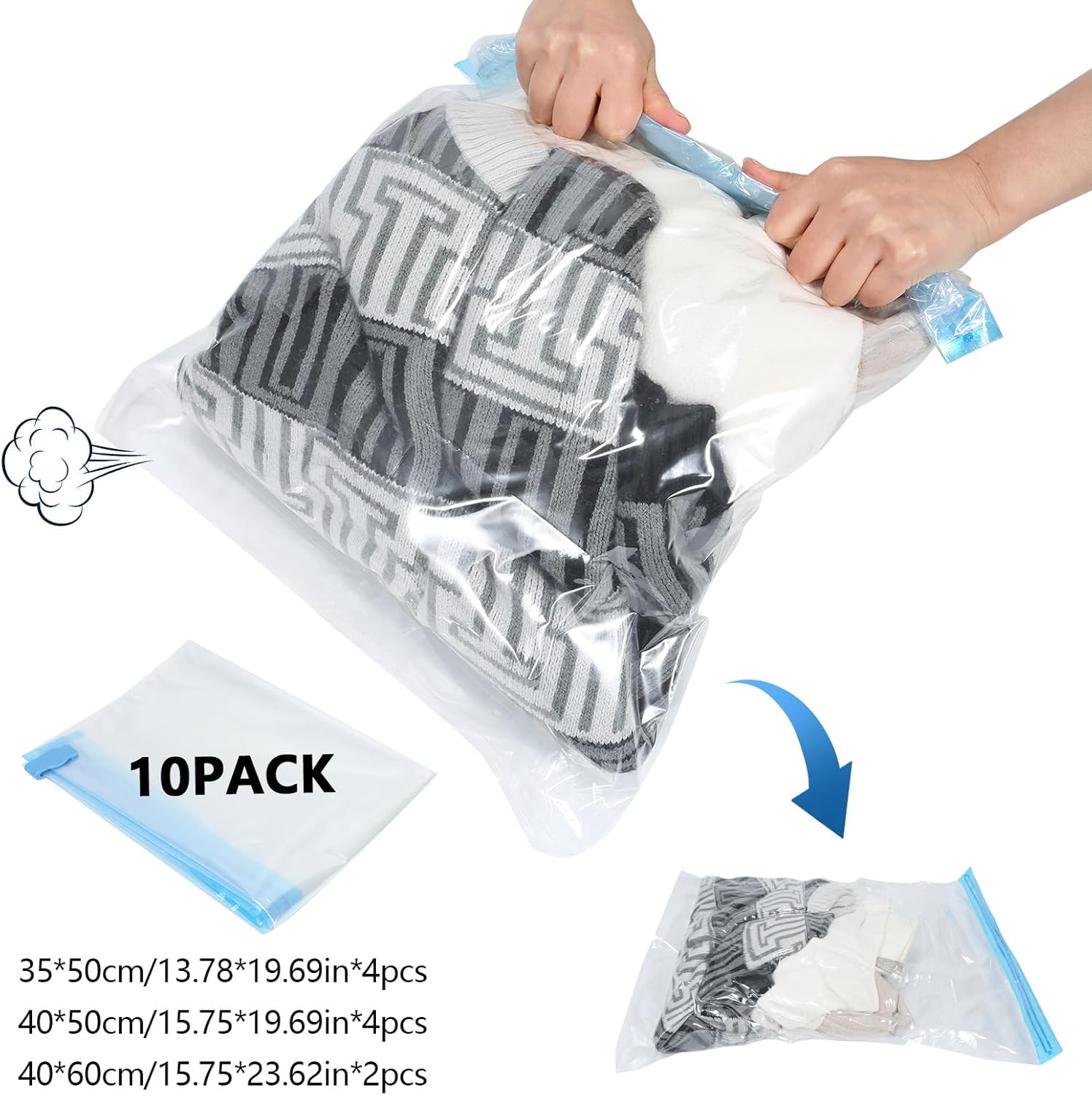 Extra Large Storage Bags Set Heavy Duty Moving Totes with Handles, Waterproof Dual-Way Carrying Design with Vacuum Storage Bag Combo,College Dorm,Traveling,Camping(6 Moving bag & 10 Vacuum Seal Bags)