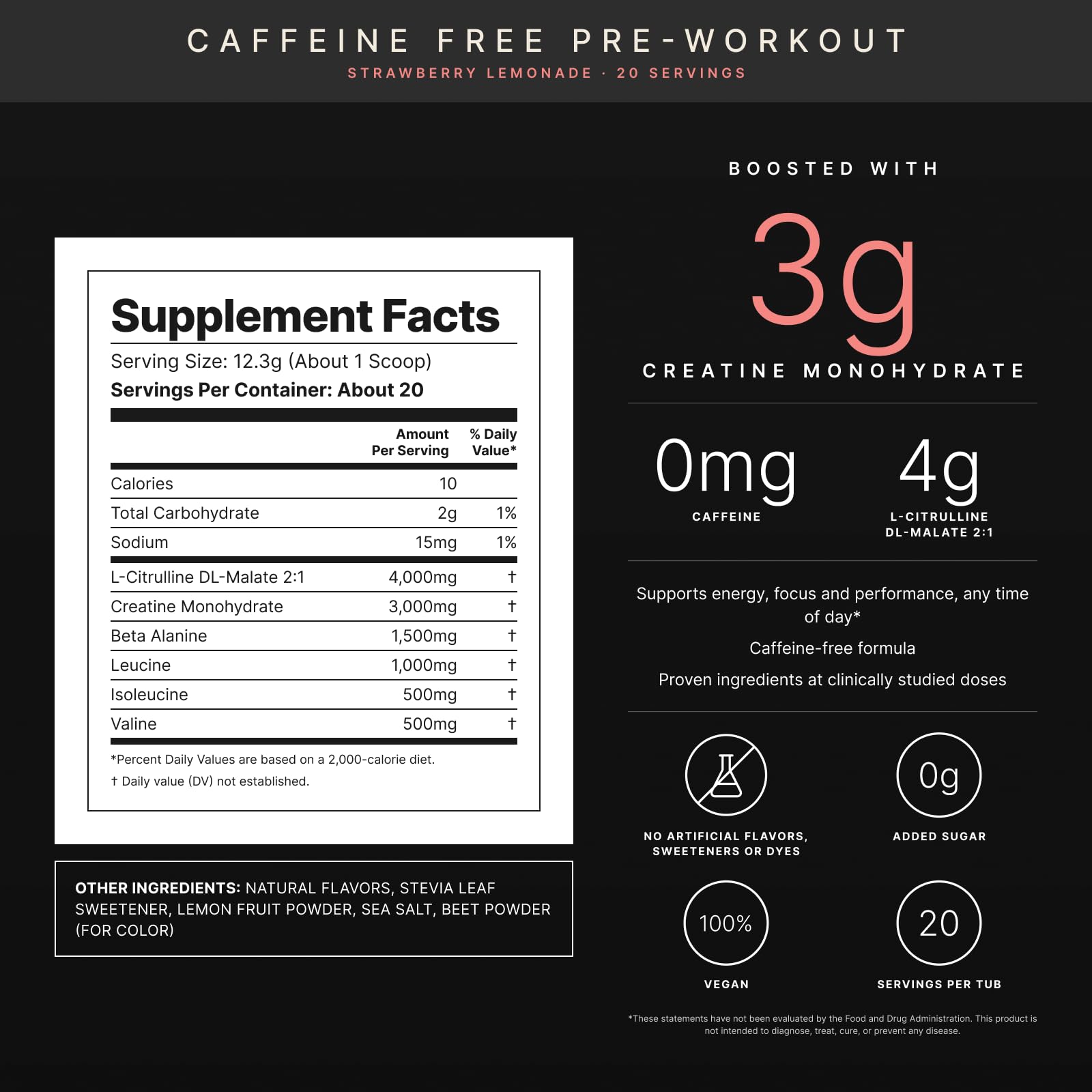 Gainful Stim Free Preworkout, 3g Creatine, Strawberry Lemonade, 20 Servings — Amazon image 2