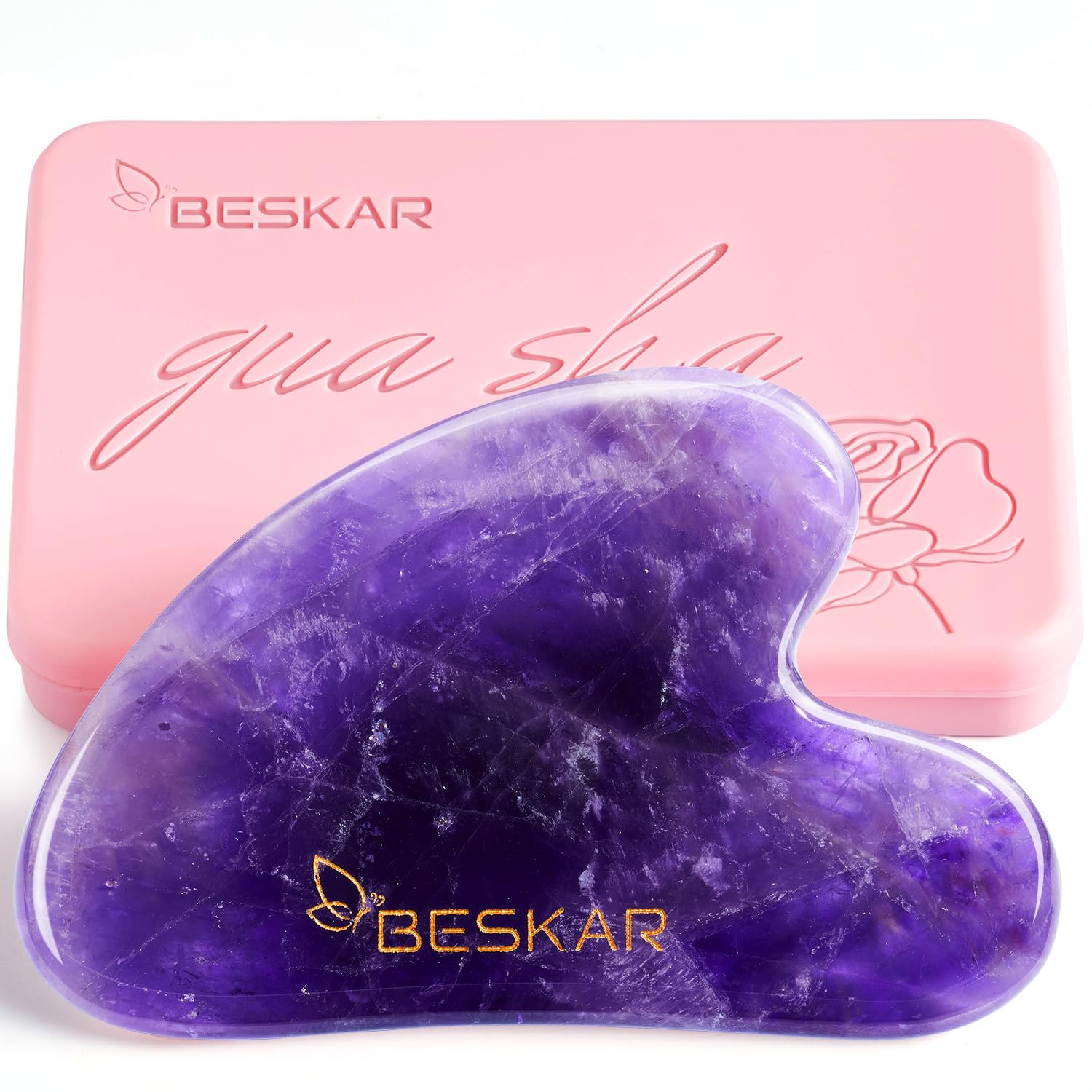 BESKAR Gua Sha Narzędzia do Twarzy, Masażer Guasha z Naturalnego Kamienia Jadeitowego do Rzeźbienia Linii Szczęki, Napinania Skóry Twarzy i Redukcji Zmarszczek