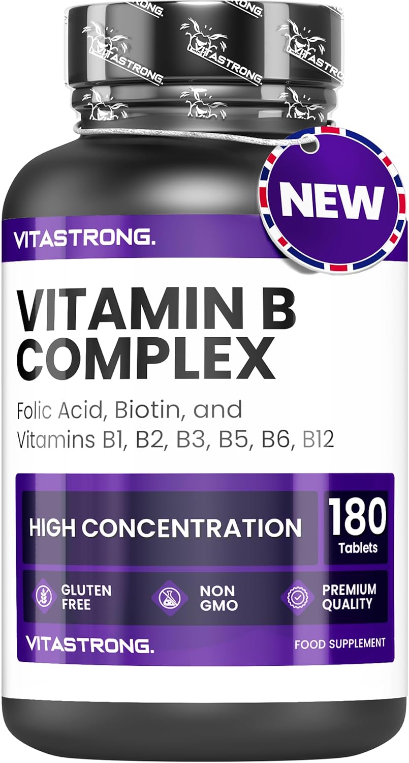 Vitamin B Complex Tablets, 180 Tablets for 6 Months Supply, B Vitamins for Women & Men, Biotin, Thiamine VIT B1, Riboflavin B2, B3 Niacin, B5 Pantothenic Acid, VIT B6, Vitamin B12 and Folic Acid
