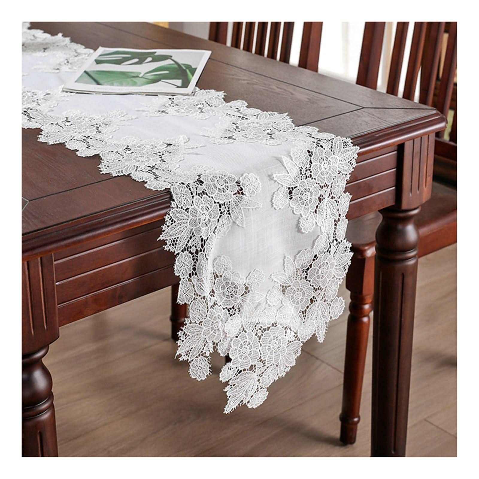 Tischläufer Weiß Rolle, Tischdekoration Zu Weihnachten aus Polyester Spitzenmuster Weiß 35x240CM für Partys Abendessen