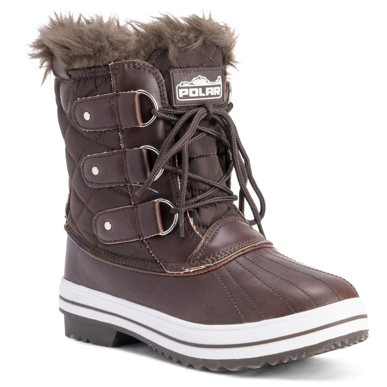 Polar Womens Snow Boot Nylon Short Winter Snow Rain Warm Waterproof Boots - Brown - 7-40 - CD0032