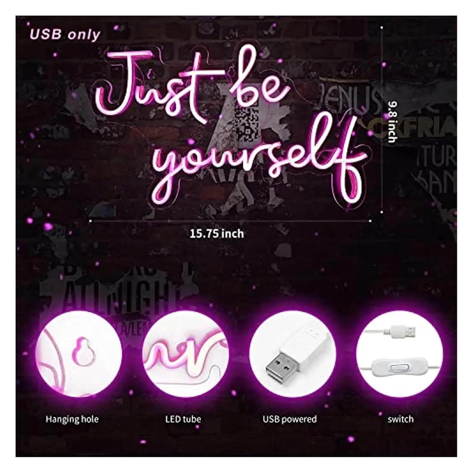 Segno di luce al neon Insegne al neon "Just Be Yourself" Lampada luminosa a LED per feste in acrilico, decorazione murale occidentale