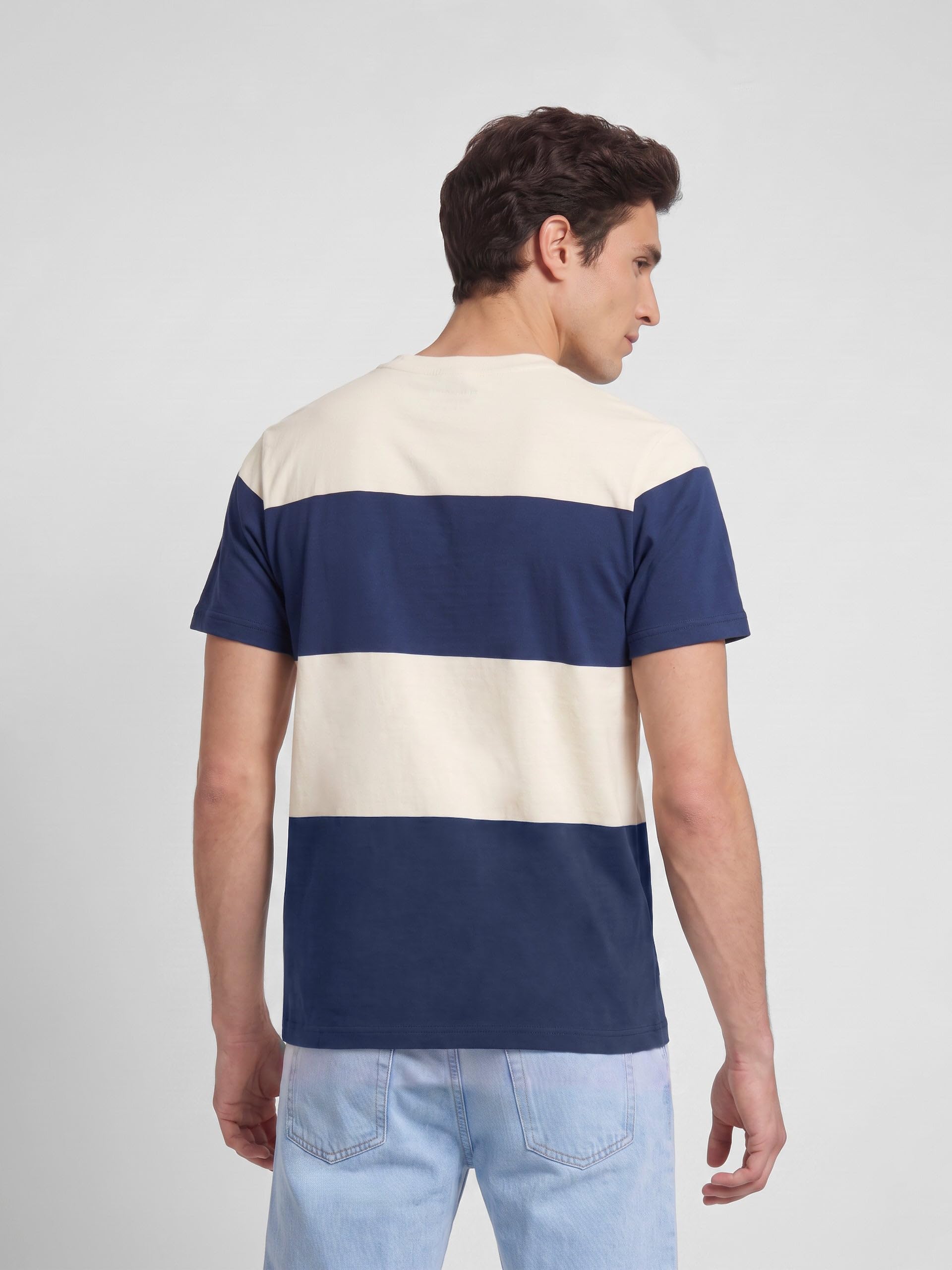 SILBON Camiseta Raya Ancha Azul Marino T-Shirt Uomo (Pacco da 1)