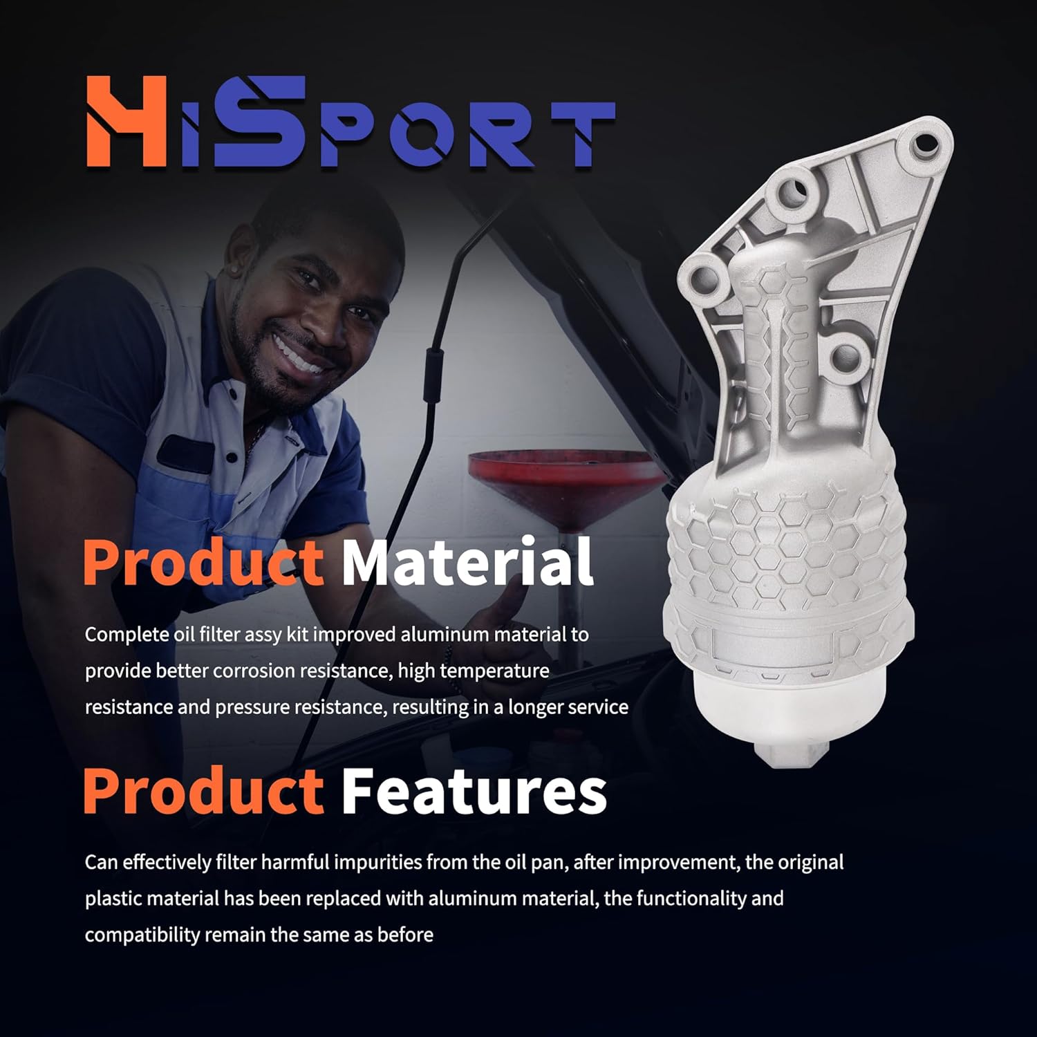 HiSport 26300-3LAA0 Upgrade Aluminum Oil Filter Housing Complete Assembly Compatible with Hyundai Genesis, Genesis G80, Palisade, Replacement for Kia Cadenza, Sedona, Sorento, Telluride