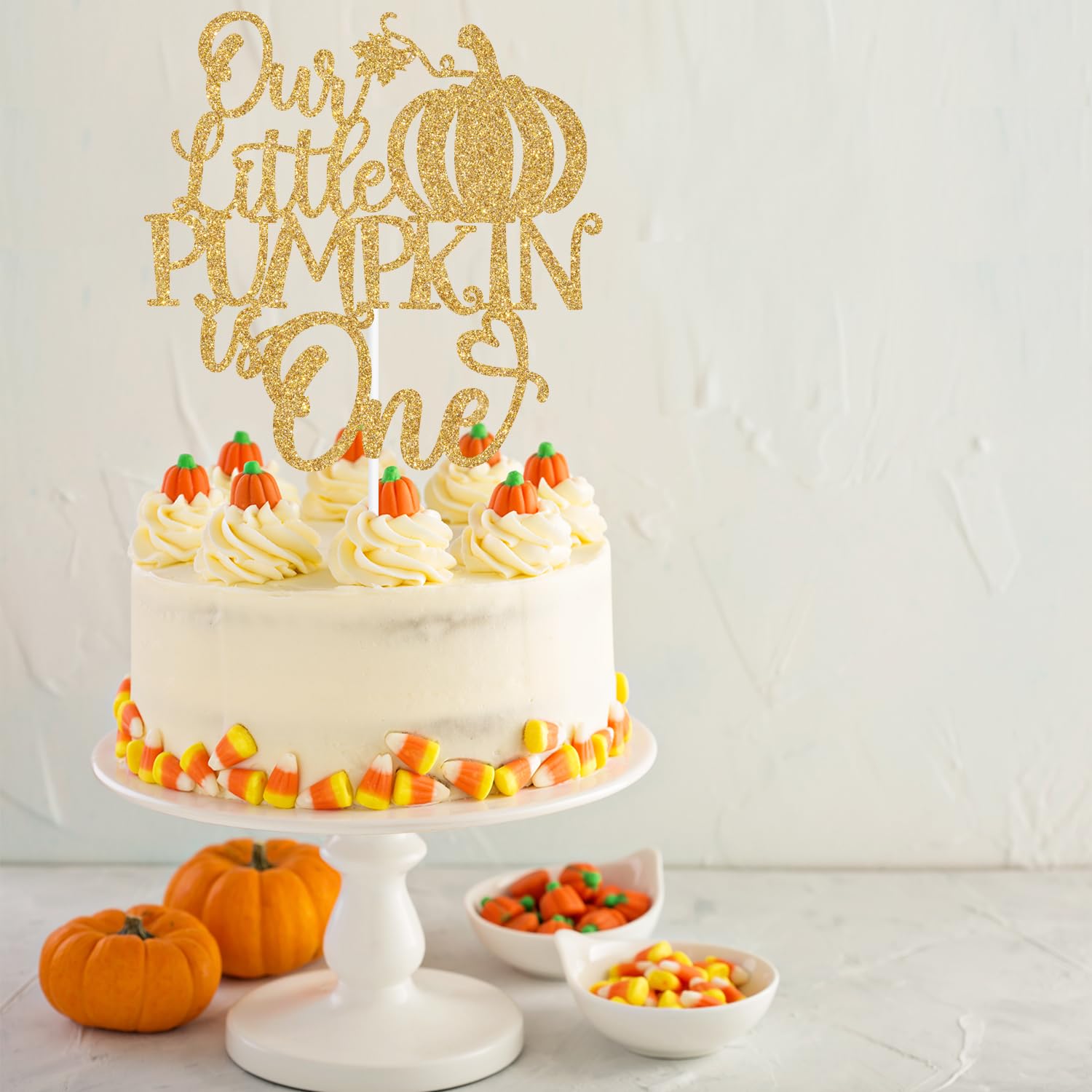 Kürbis Glitzer Cake Topper 'A Little Pumpkin Is On The Way' – 1. Geburtstag Dekoration Aus 400g Karton