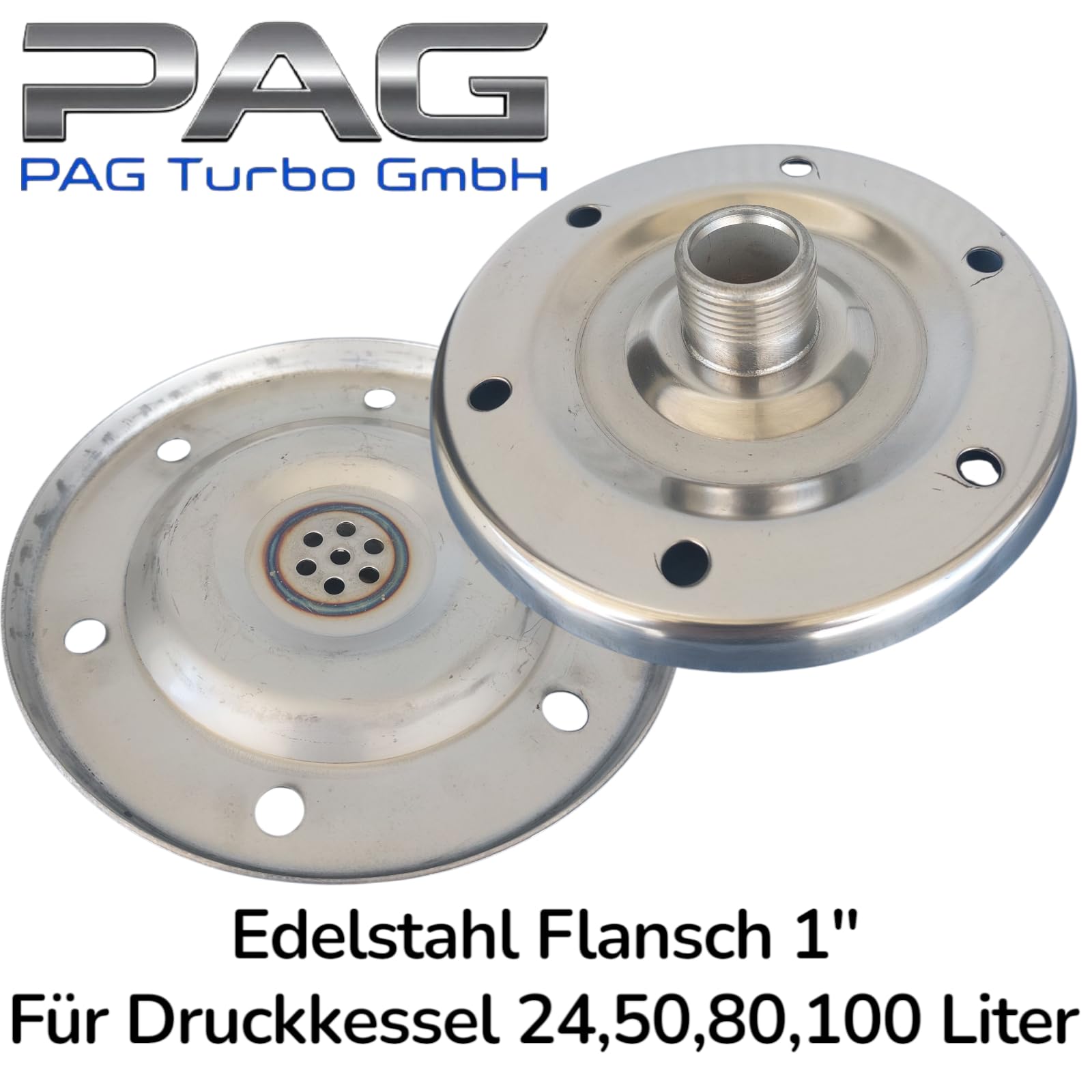 Edelstahl Flansch für Druckkessel/Membrankessel/Ausdehnungsgefäß 24, 50, 80, 100 Liter Gewinde 1"