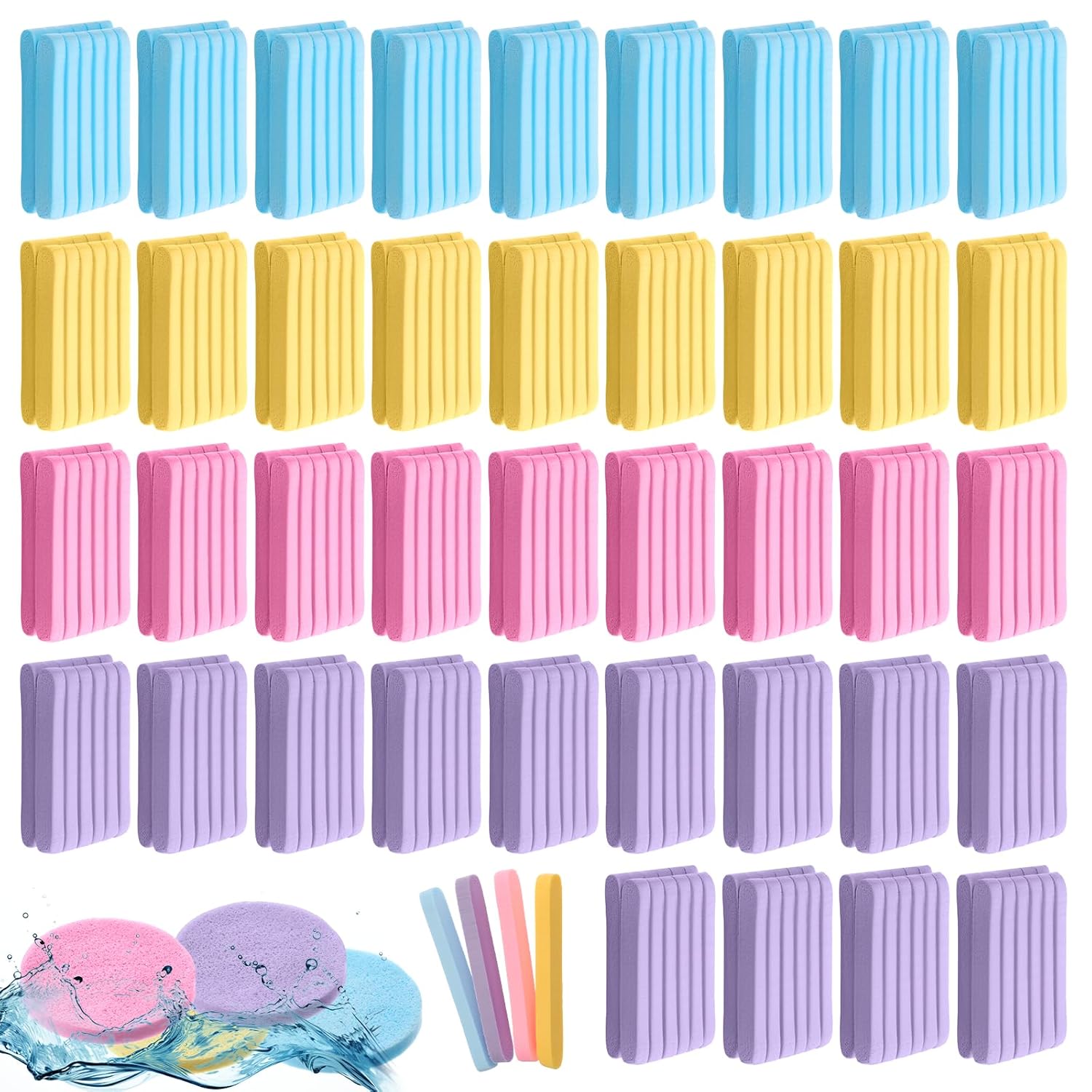 SHENLIU 800 Pieces Facial Sponge Compressed, 4 Colors Professional Round Makeup Removal Sponge Reusable Cleansing Exfoliating PVA Spa Facial Pads for Women Wash Cleansing Makeup