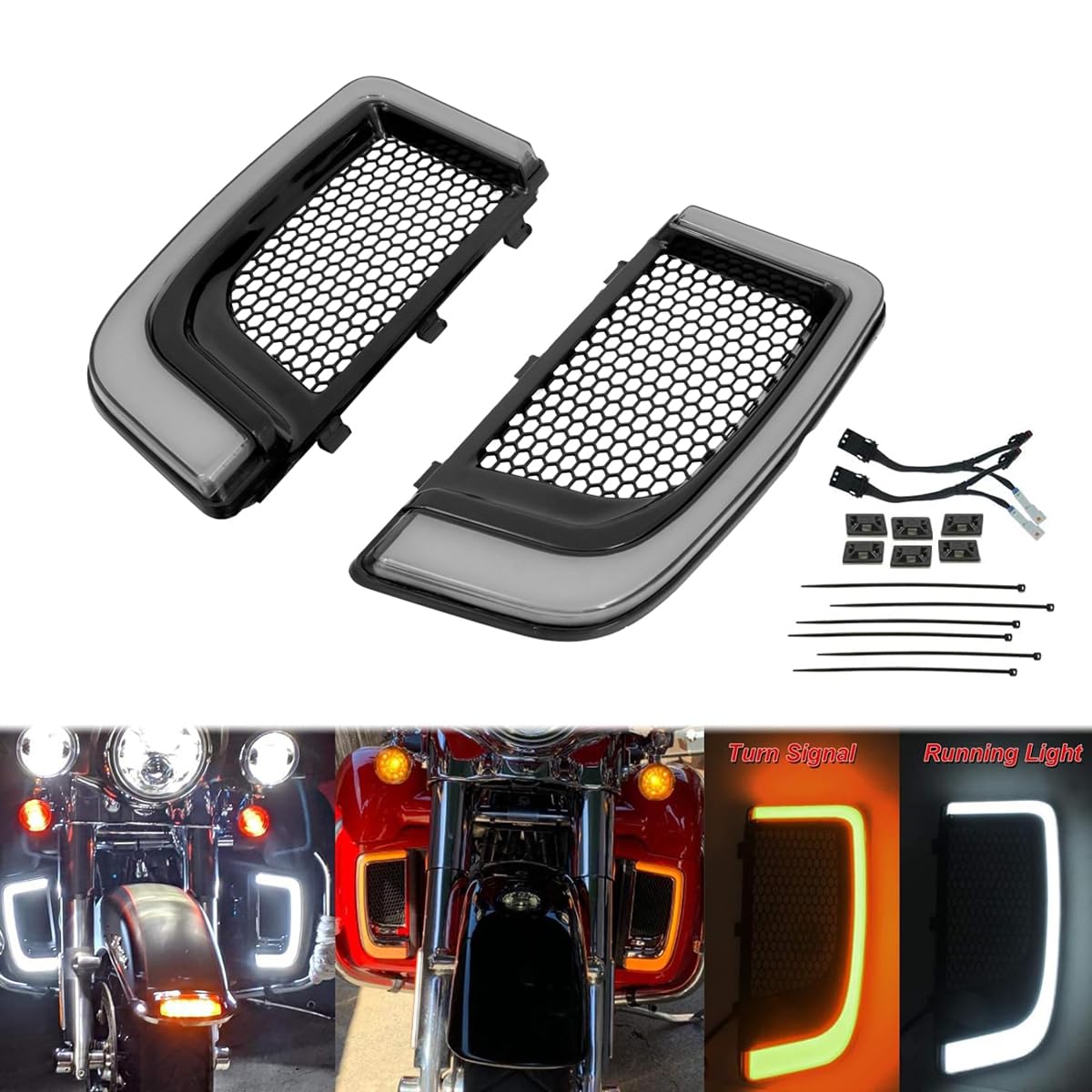 Carénage LED Avant Moto Pour Harley – Clignotants Intégrés + Feux De Jour, Compatibles FLHTK, FLHX, Road Glide 2014-2020