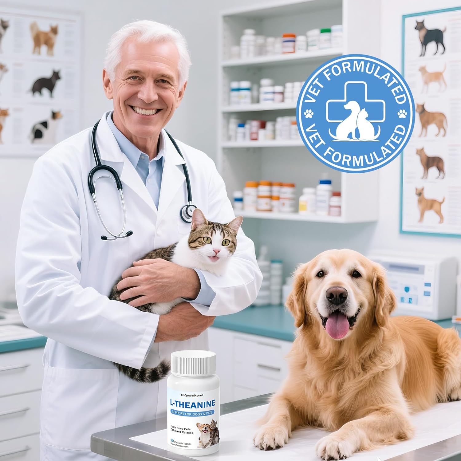 L-Theanine Supplement for Dogs and Cats, 50mg, 90 Chewable Tablets, Helps Keep Pets Calm & Relaxed