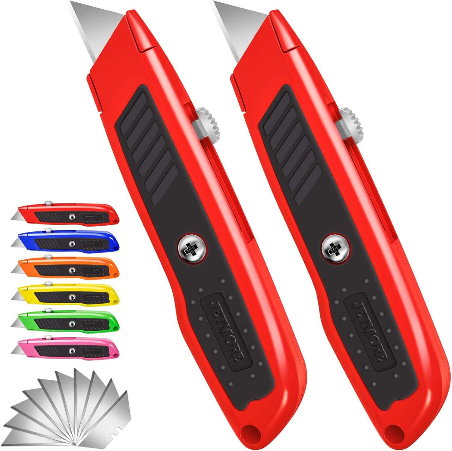 Jetmore Box Cutter, 2 Pack Pink Utility Knife, Durable Razor Knife, Box Opener with 10 SK5 Blades, Exacto Knife, Cardboard Cutter, Box Cutter Retractable, Perfect Package Opener for Home, Office