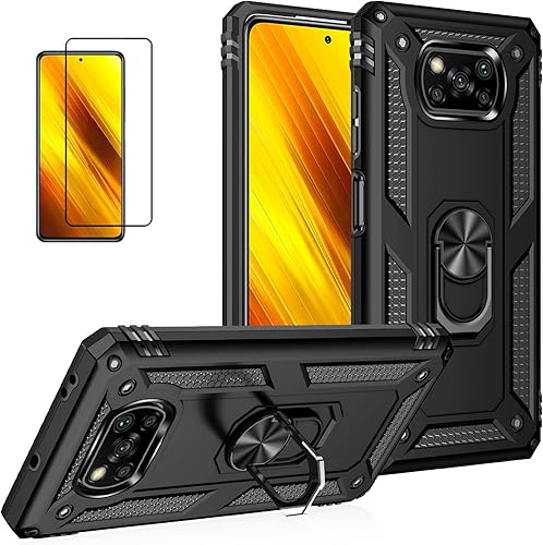 Funda para Xiaomi POCO X3 NFC X3 Pro con protector de pantalla, armadura de protección militar híbrida resistente a prueba de golpes, funda