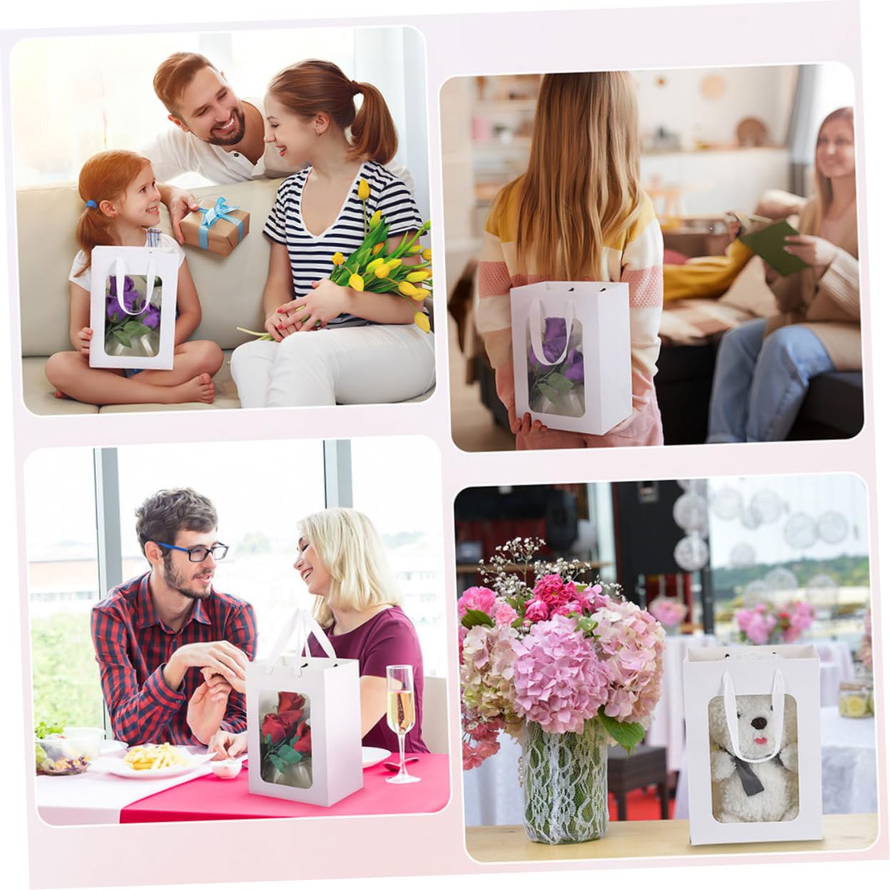 Bolsas de Obsequio de Papel Ventana Transparente y Asas, 25 Piezas