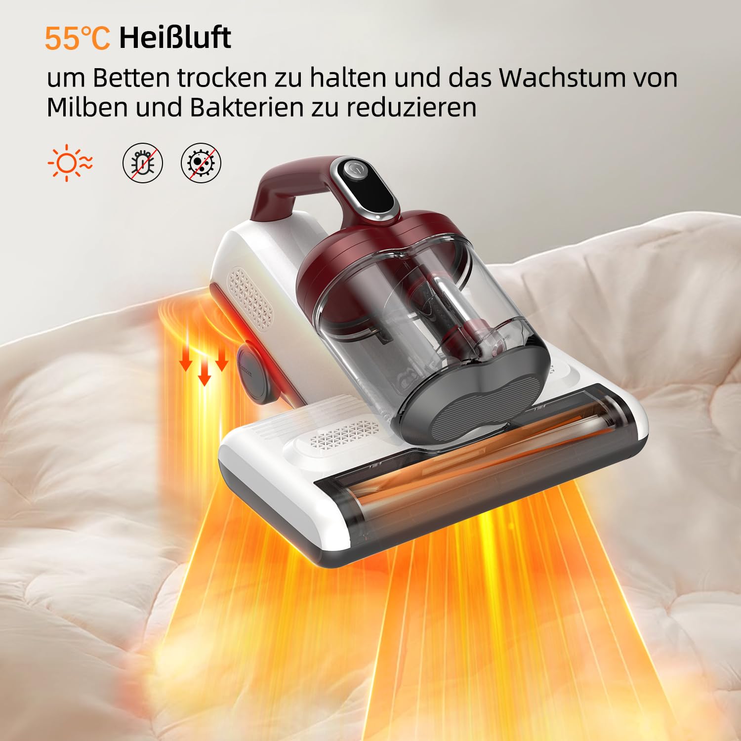Milbensauger für Matratzen mit UV Licht 17 Kpa 450W Doppel-Walzen 600ml