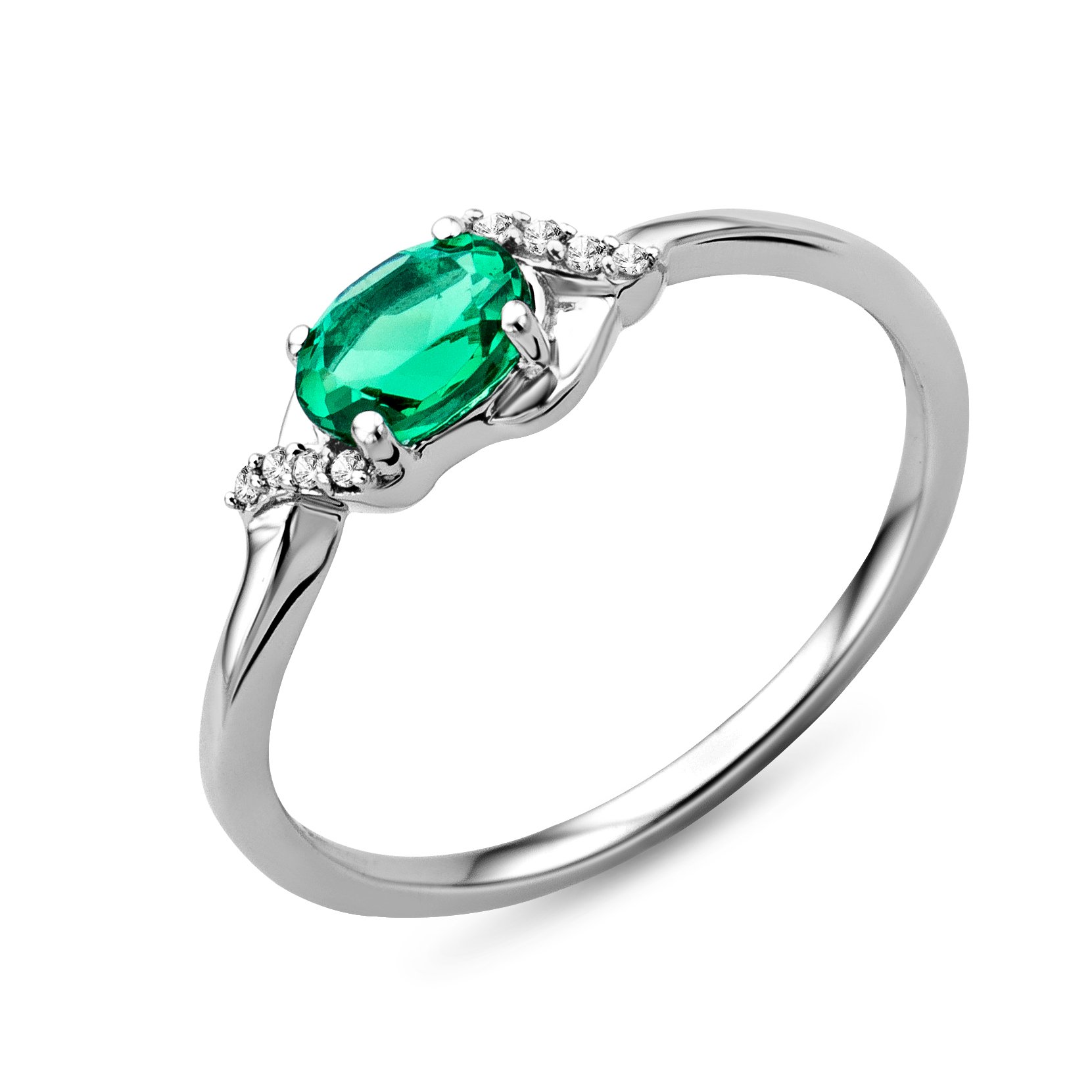 MIORE Jewelry Anillo de compromiso para mujer de 0,03 quilates con esmeralda verde/zafiro azul y 8 diamantes, oro blanco brillante, solitario de diamantes y gema de 9 quilates (375) de oro