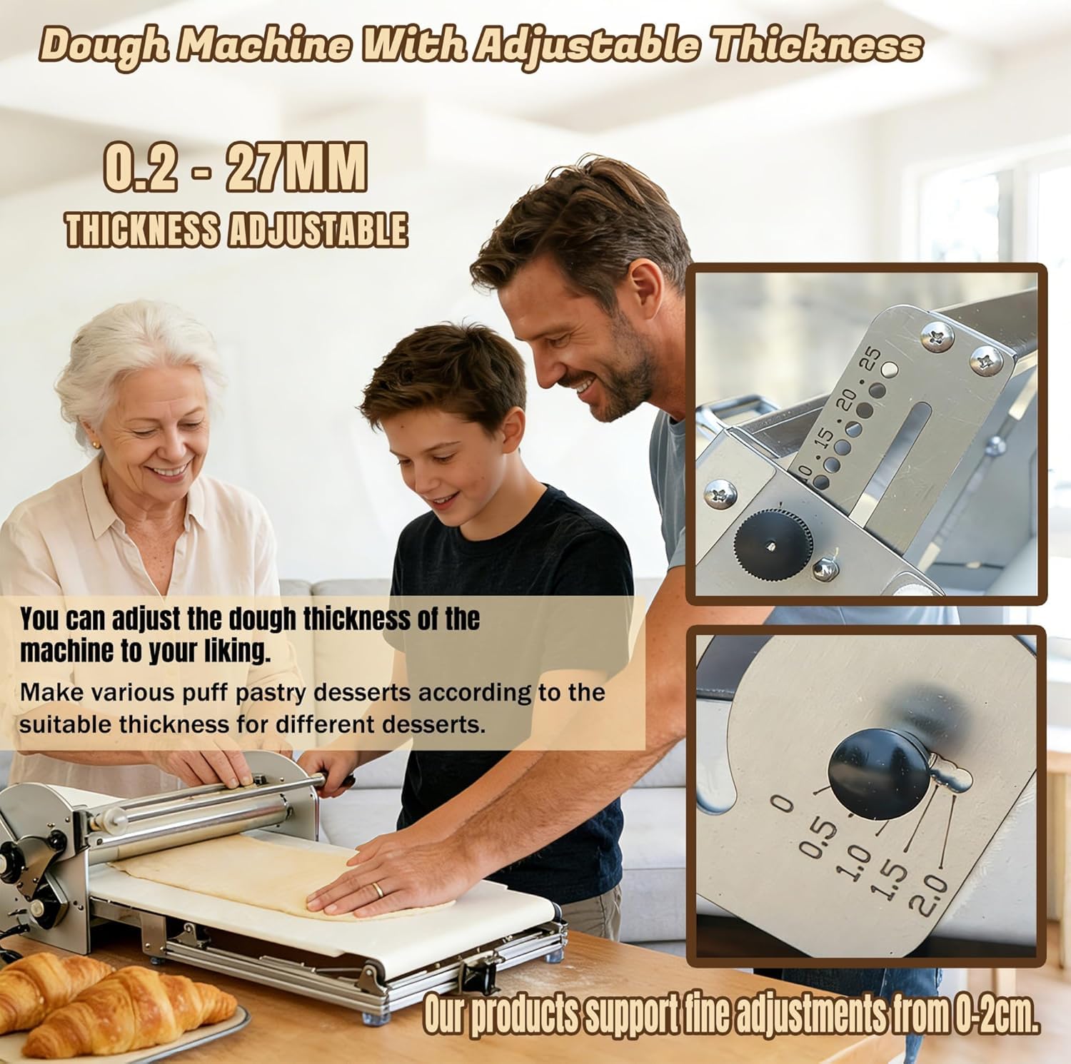 Sfogliatrice Pasticceria Manuale Pieghevole da Banco,Macchina per Stendere la Pasta con Spessore Regolabile 0-25 mm,Design Salvaspazio per Pasticceria Domestica, Croissant e Pizza