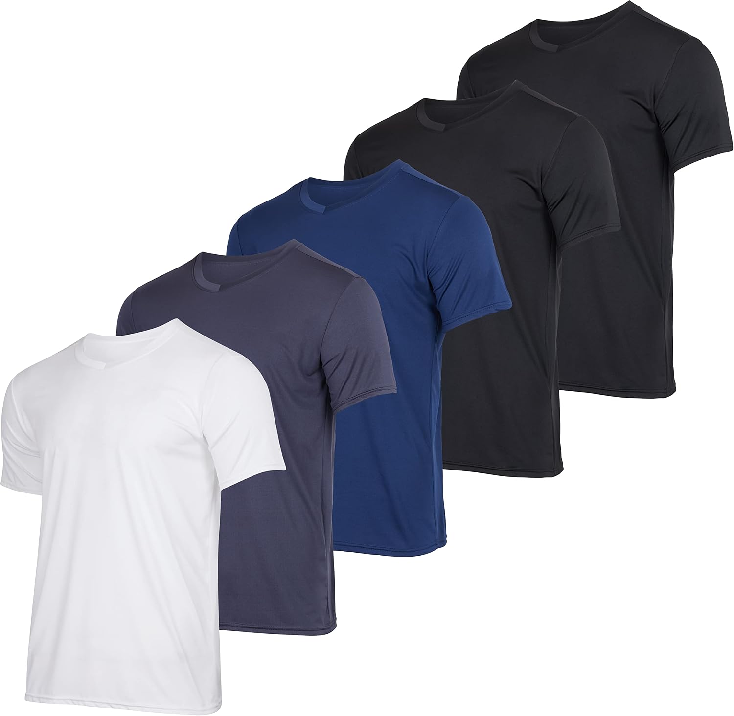 Real Essentials 5 Pack: Men’s V-Neck Dry-Fit Moisture Wicking Active Athletic Tech Performance T-Shirt