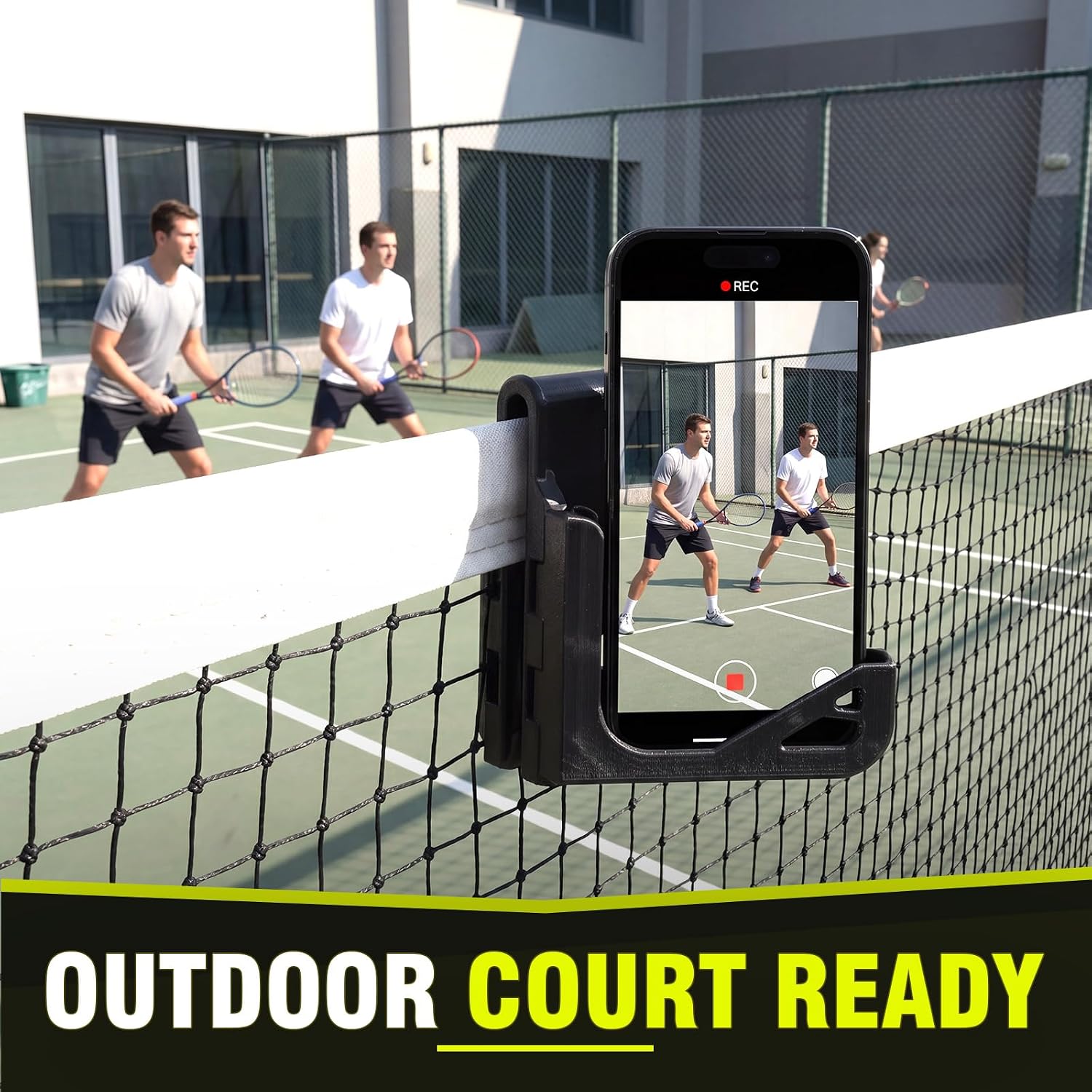 Chumia Foldable Tennis Net Phone Mount, Adjustable Court Fence Camera Holder for Coaching & Match Recording, Stable Clip-on Phone Stand for Tennis Badminton, Ideal for Live Streaming & Gift(Black)