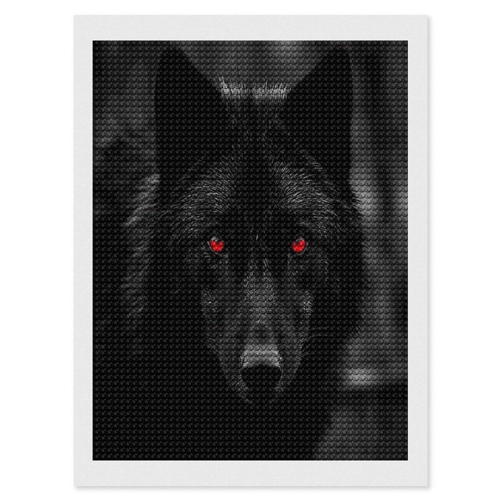 FekiLoot Black Red Eyed Wolf Diamond Art Kits for Adults Diamond Painting Kits for Beginners DIY Diamond Art Kits Round Full Drill Diamond Dot Gem Painting for Home Wall Decor Gift 12"x16"