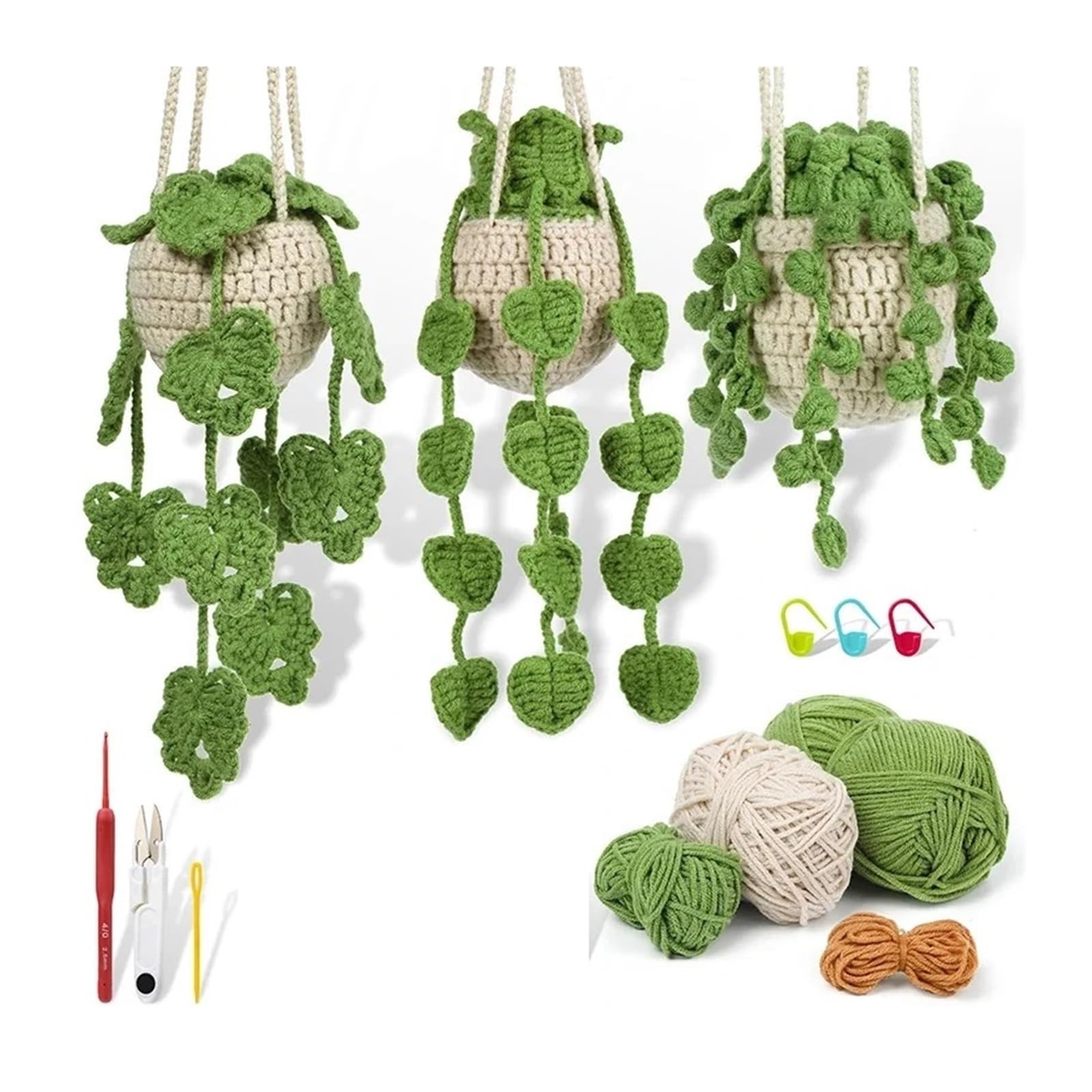 Kit Ganchillo Kit de planta colgante de crochet for principiantes con instrucciones, hilo de algodón, agujas, ganchos y juego de herramientas for tejer.(Type1)