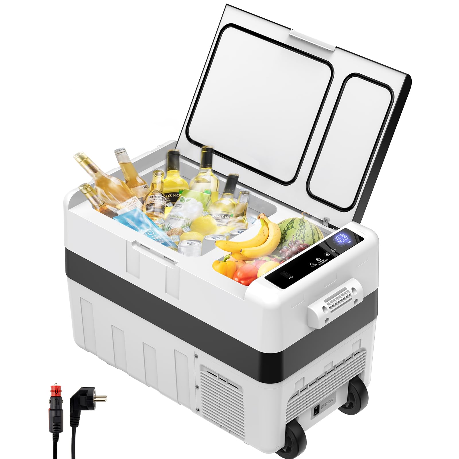 LLIVEKIT Mini Nevera Eléctrica 40 L, Nevera Portátil con Compresor, Mini Frigorífico 12/24 V y 100-240 V para Coche, Camión y Barco, Nevera Portatil con Ruedas, -20℃ a 20℃