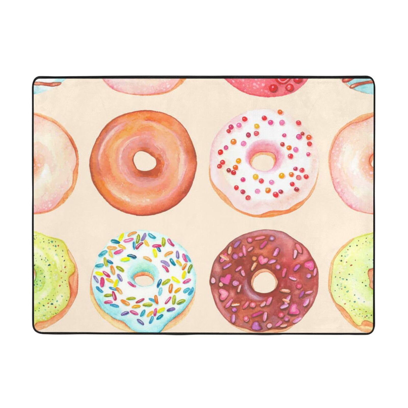 Tapis antidérapant Pretty Donuts lavable en flanelle 160 x 122 cm pour la sécurité de la maison