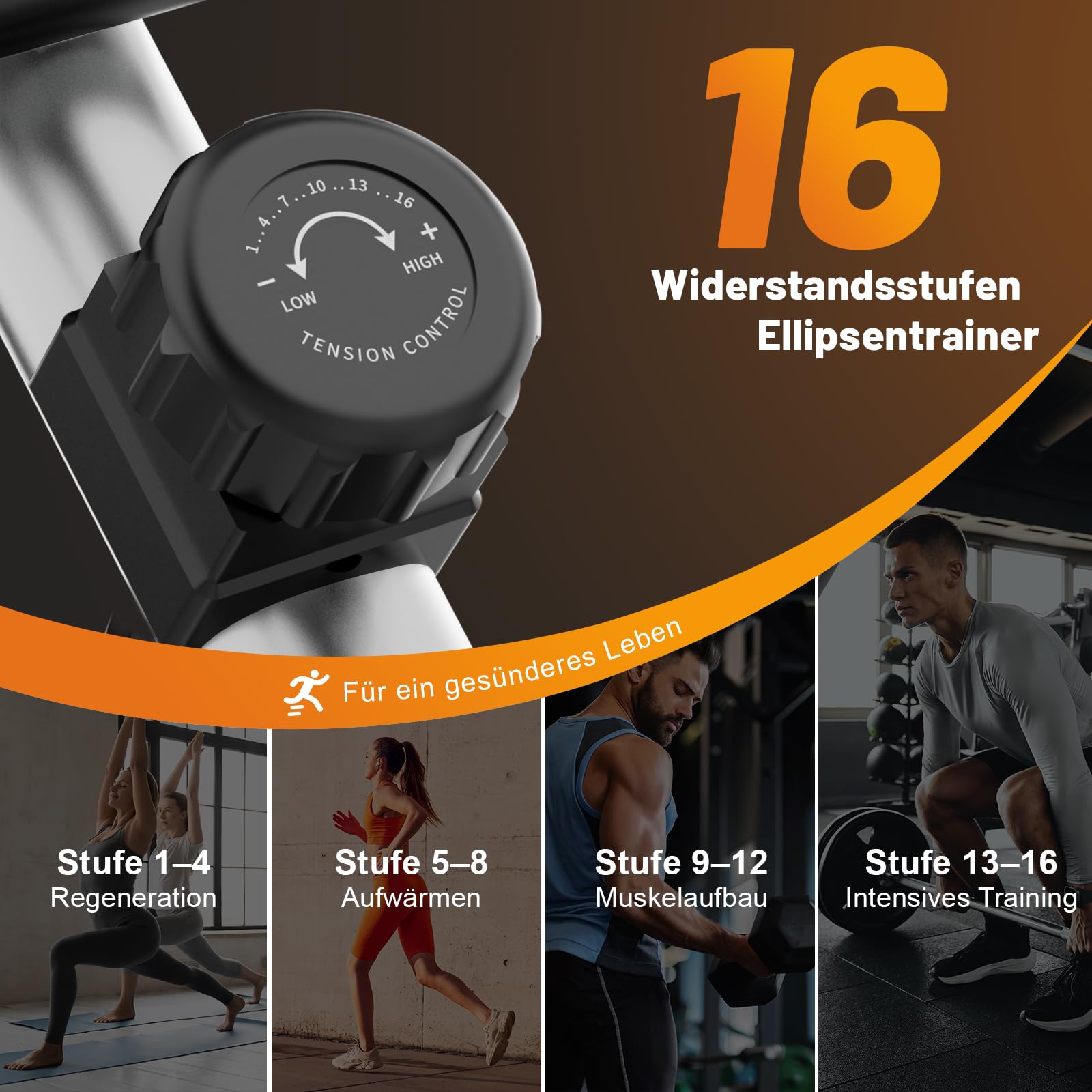 Crosstrainer für Zuhause, Magnetischer Ellipsentrainer mit 16 Widerstandsstufen, 10kg Schwungrad, 45cm Schrittlänge, App Kompatibel, Pulssensor, bis 150kg