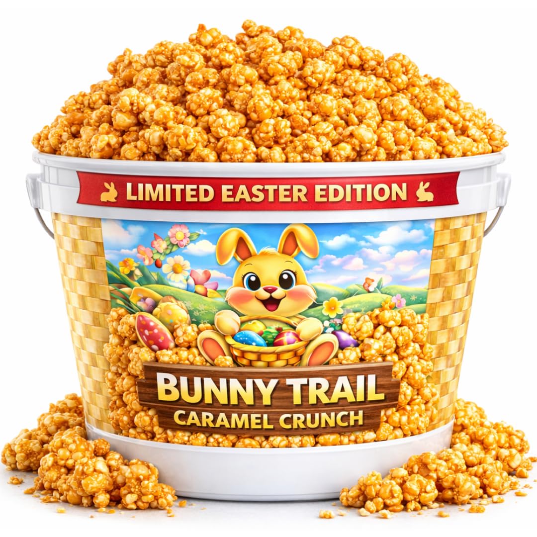 Uncle Myron's Easter Basket Stuffer, Caramel Popcorn – 1 Gallon Caramel Popcorn Bucket, Bunny Trail Easter Treat, Family Size Gourmet Caramel Corn