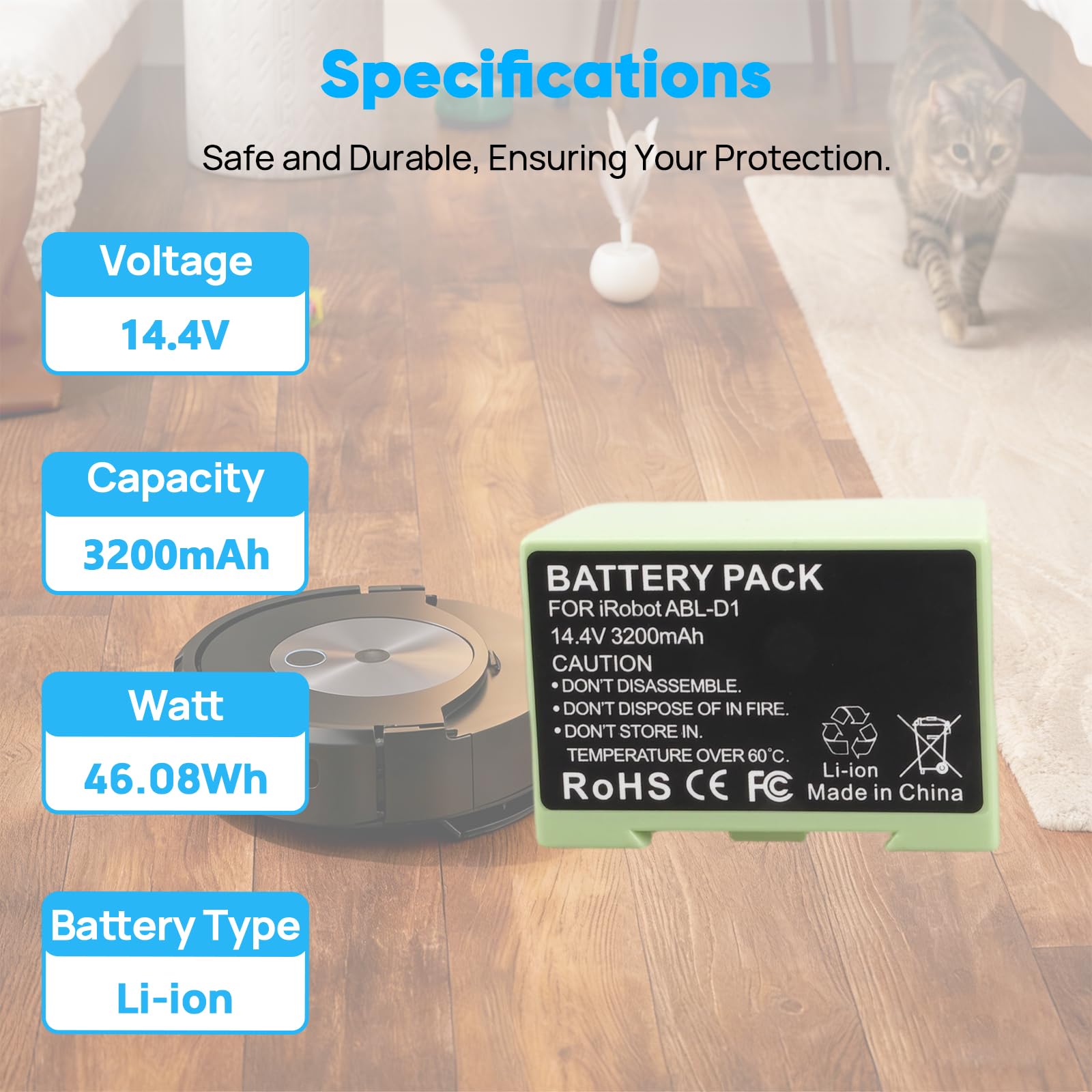 14,4 V 3200 mAh Batería Compatible con iRobot Roomba e-Serie e i, i8 i8+ i7 i7+ i4 i4+ i3 i3+ i6 e5 e6 J7 7150 7156 7158 7558 3150 3158 3550 e5150 e5152 e6198 ABL-D1 ABL-D2 Aspirador Robot