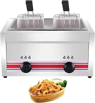 Stainless Steel Gas Deep Fryer, Commercial Basket Fryer with Lid Large Capacity Fryer for Frying Food Household Fried Chicken,Singlecylinder20l