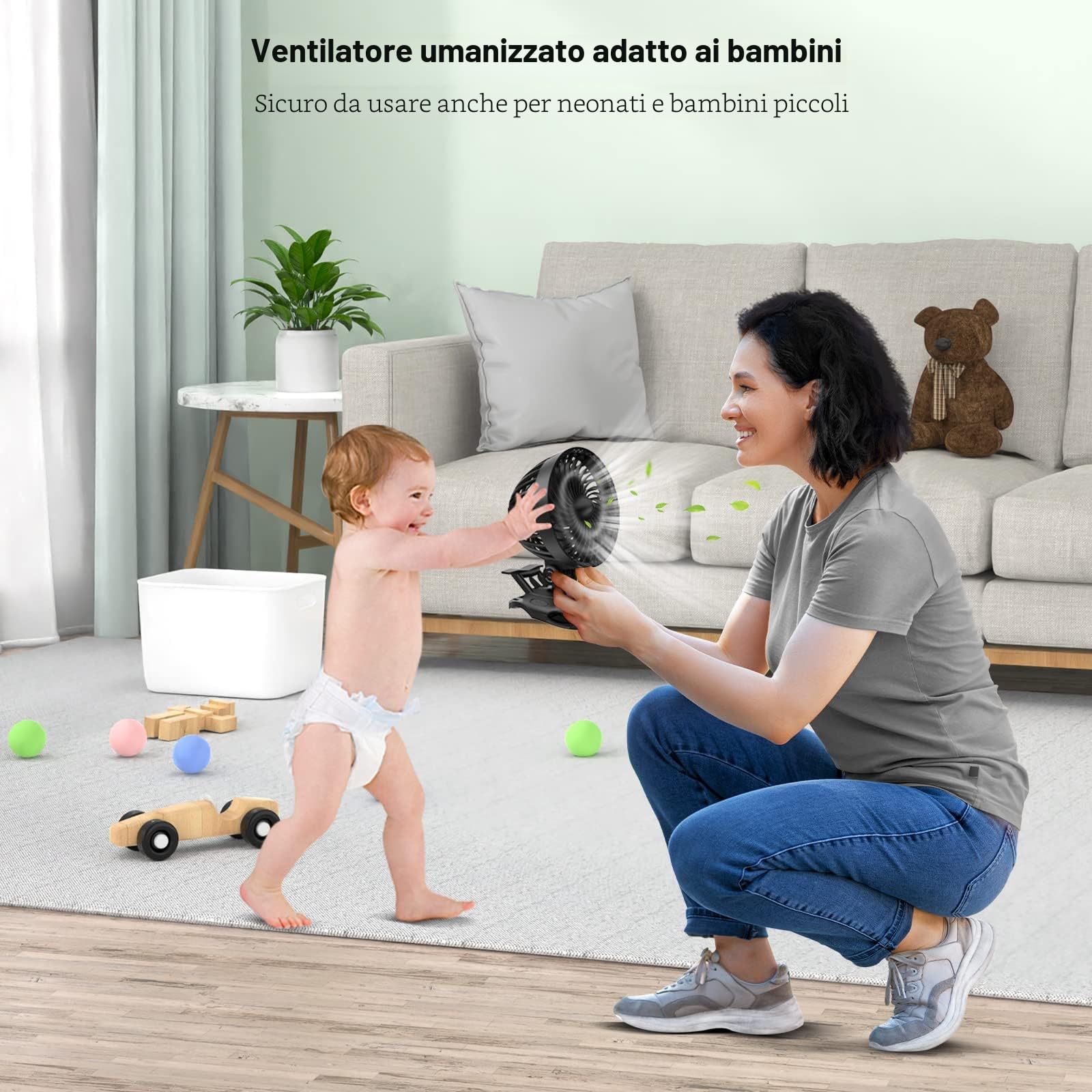 OUILA Ventilatore USB, Mini Ventilatore da Tavolo, 9 Velocità Fan con Clip, Rotazione a 360° Piccolo Fan per Camera da Letto, Casa, Ufficio, Auto, Campeggio - Nero (USB Alimentato)