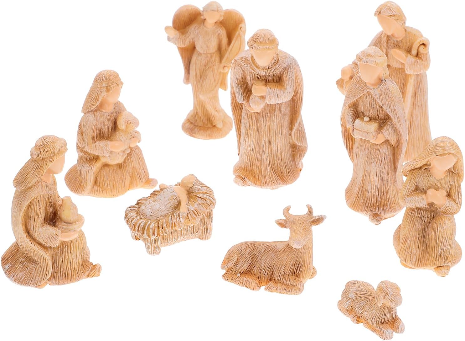 FAVOMOTO Nativity Scene Figurines, 10-piece Resin Jesus Birth Set, Mini Nativity Ornaments for Christmas Decoration, Beige, 1. 41 X 1. 18 X 2. 71 Inches